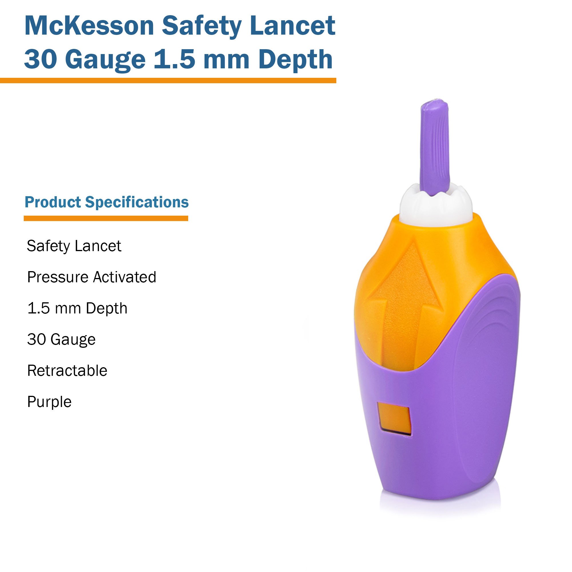 McKesson Brand 16-PASL30GX - McKesson Pressure Activated Safety Lancets, 30 Gauge, Purple - 100/Box, 2000/Case