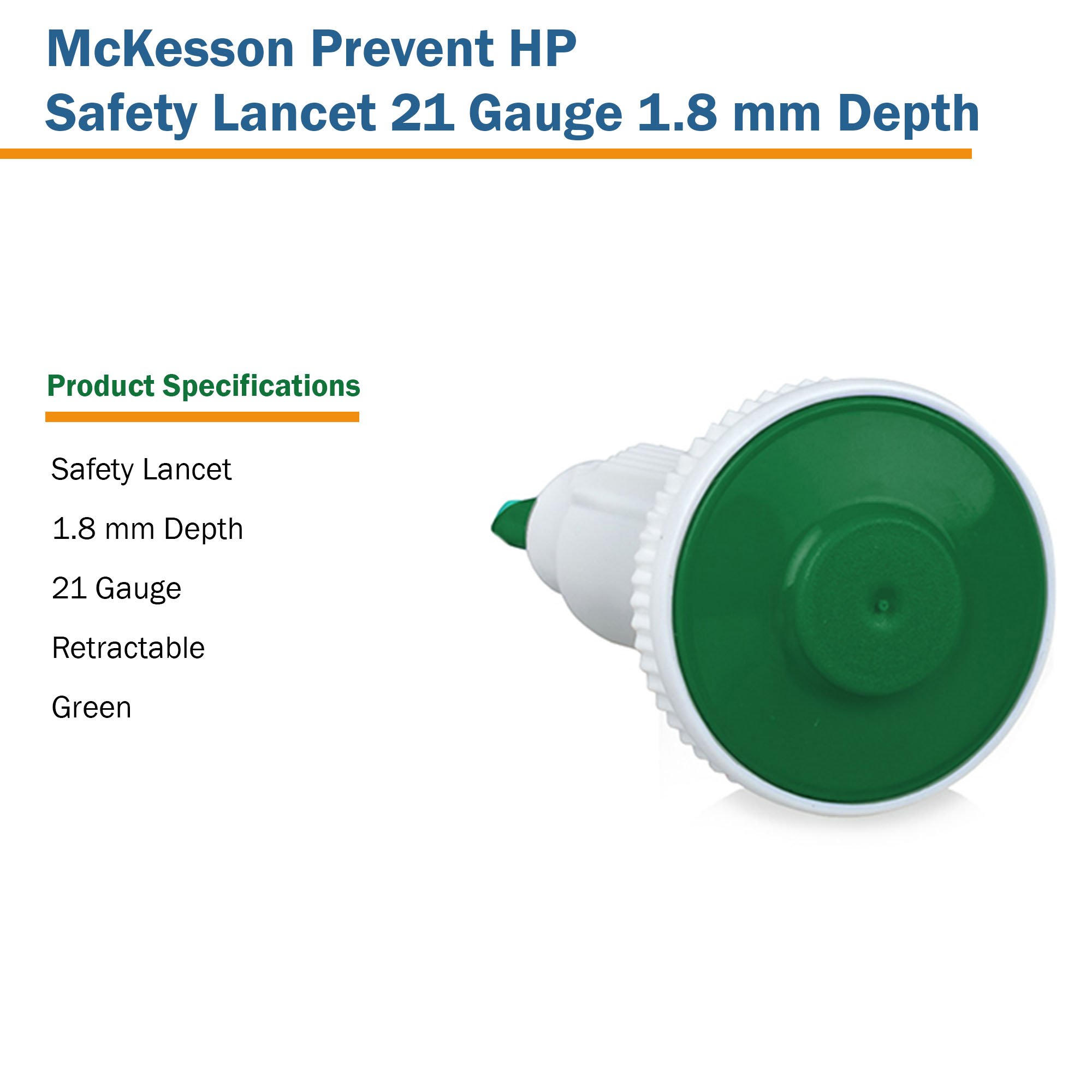 McKesson Brand 16-PBHPSL21G1.8X - McKesson Prevent® HP Push Button Safety Lancet, 21 Guage - 100/Box, 2000/Case