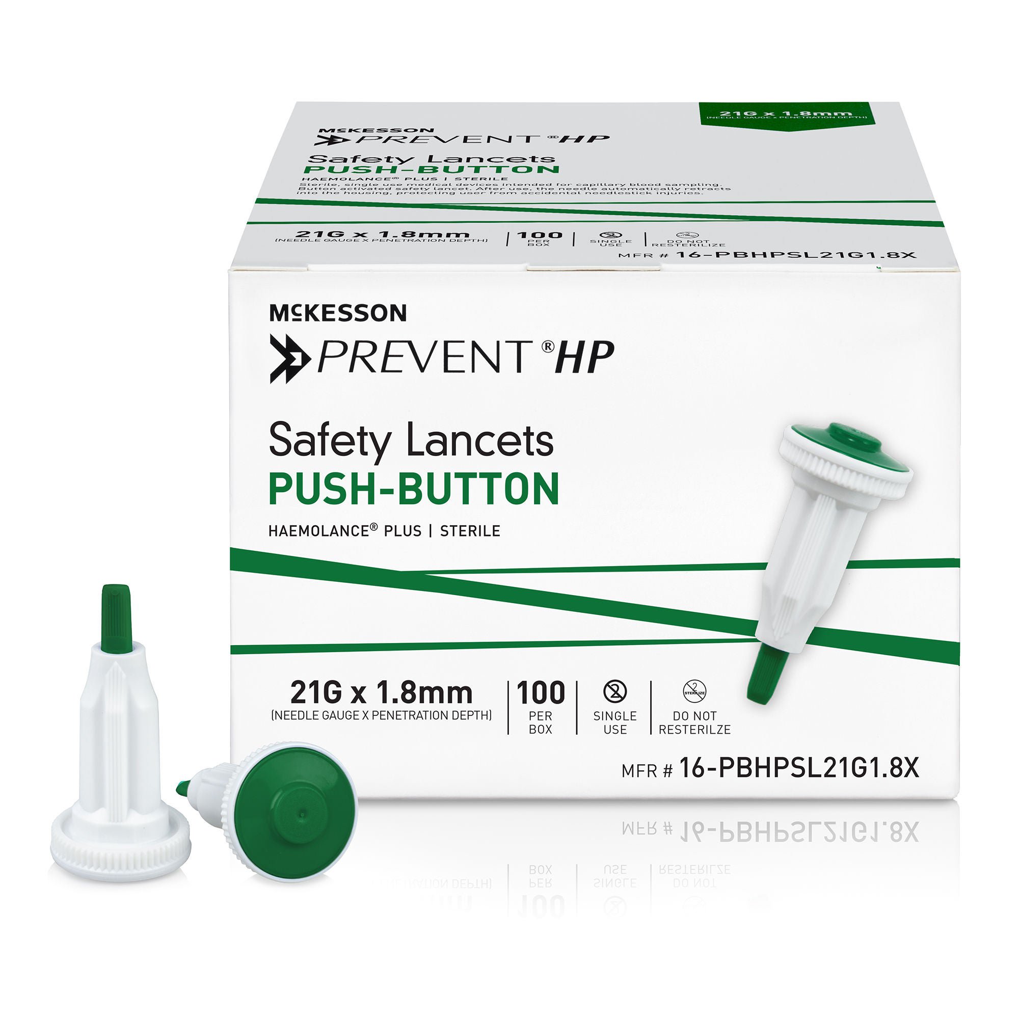 McKesson Brand - 16-PBHPSL21G1.8X McKesson Prevent® HP Push Button Safety Lancet