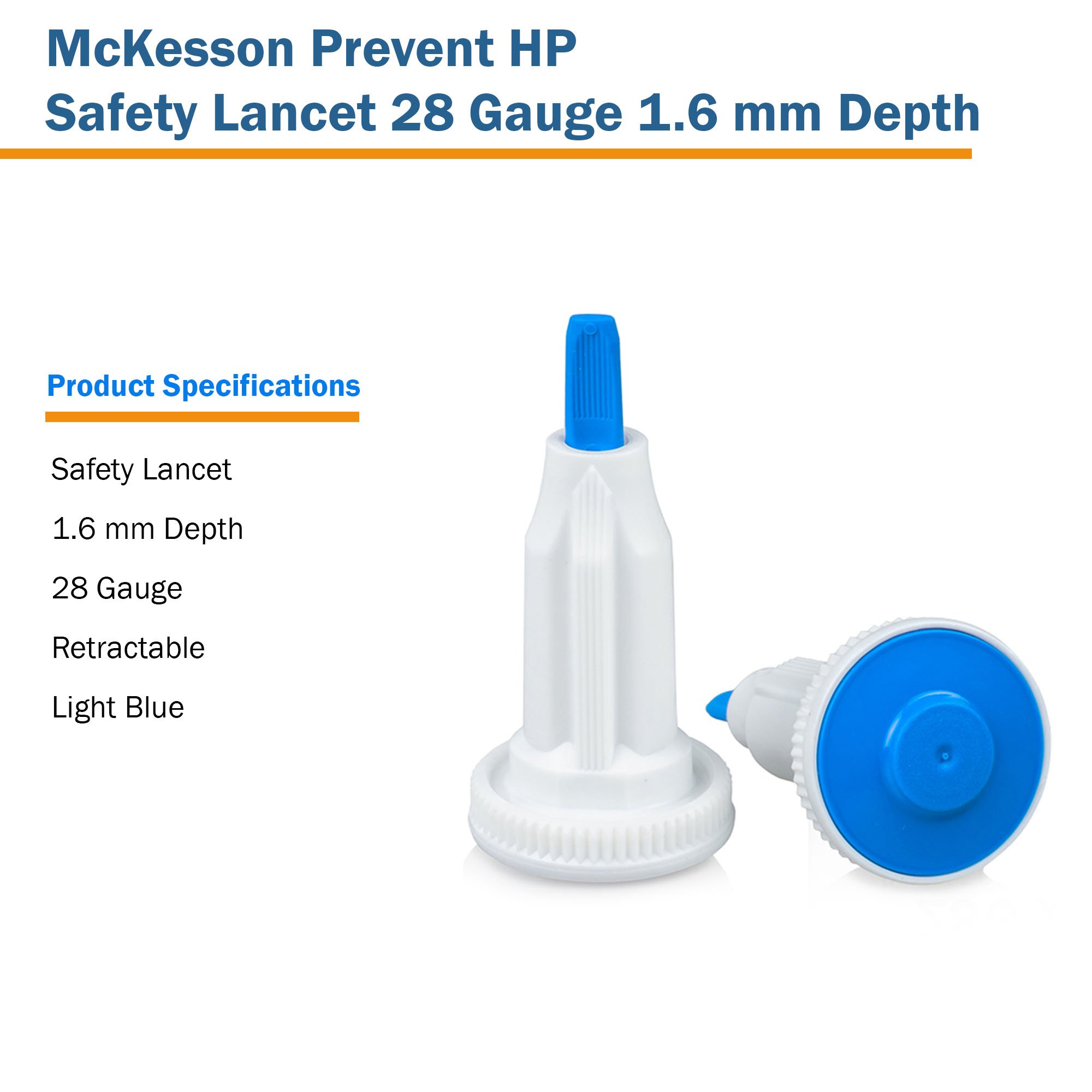 McKesson Brand 16-PBHPSL28G1.6X - McKesson Prevent® HP Push Button Safety Lancet, 28 Gauge - 100/Box, 2000/Case