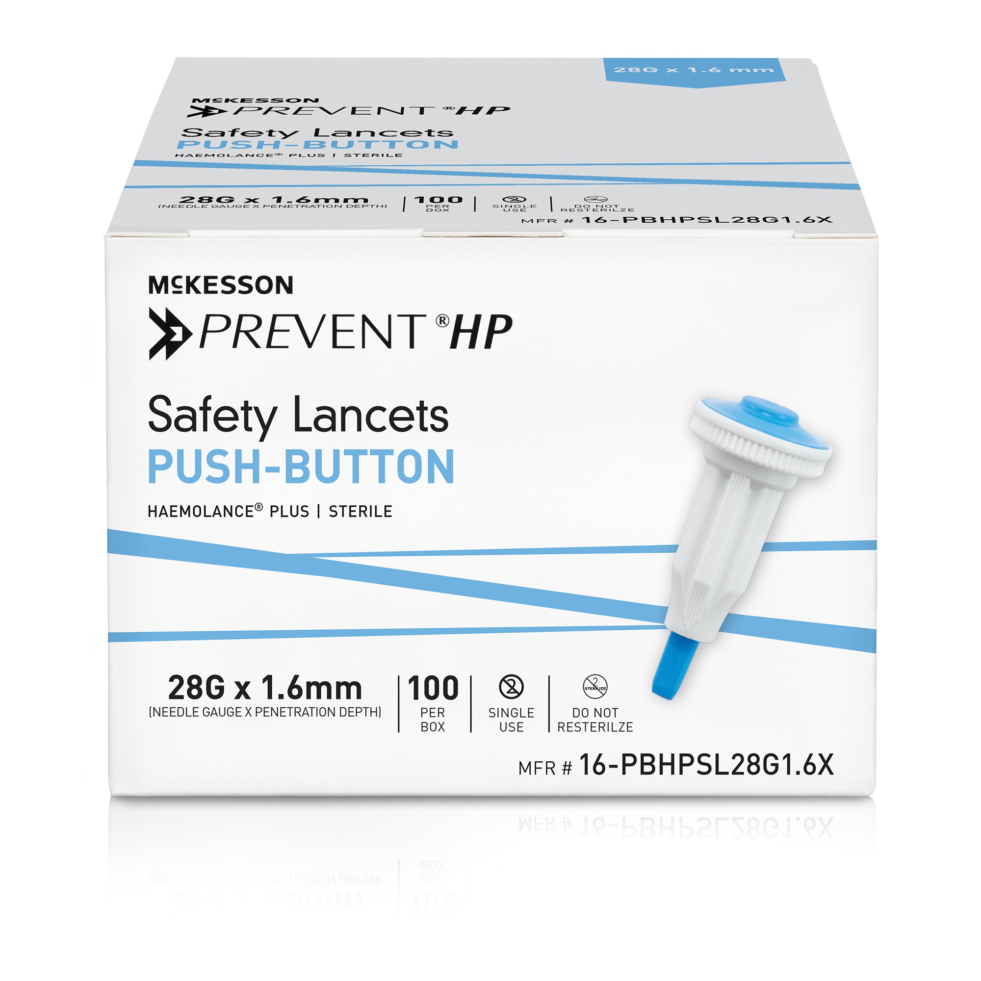 McKesson Brand 16-PBHPSL28G1.6X - McKesson Prevent® HP Push Button Safety Lancet, 28 Gauge - 100/Box, 2000/Case