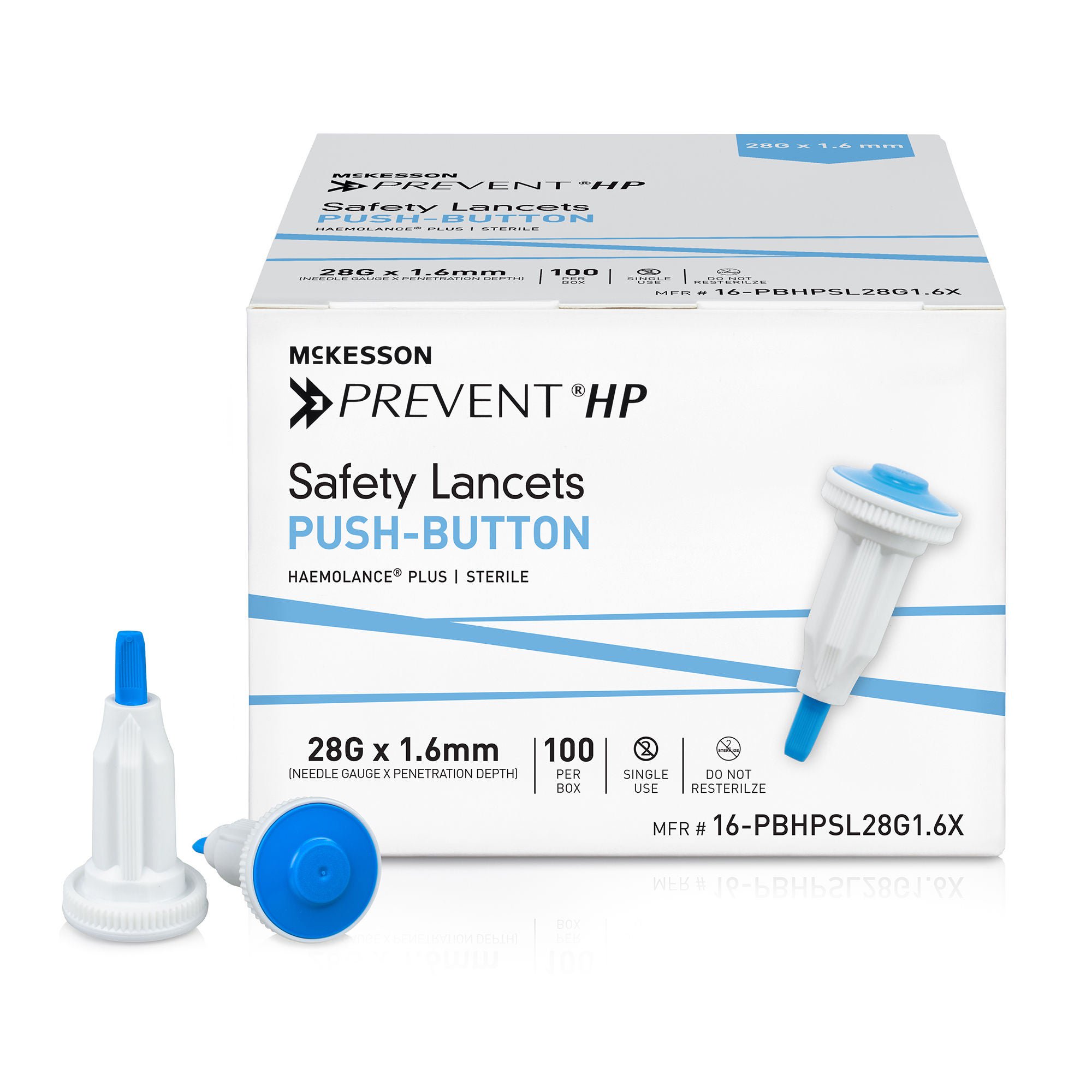 McKesson Brand - 16-PBHPSL28G1.6X McKesson Prevent® HP Push Button Safety Lancet