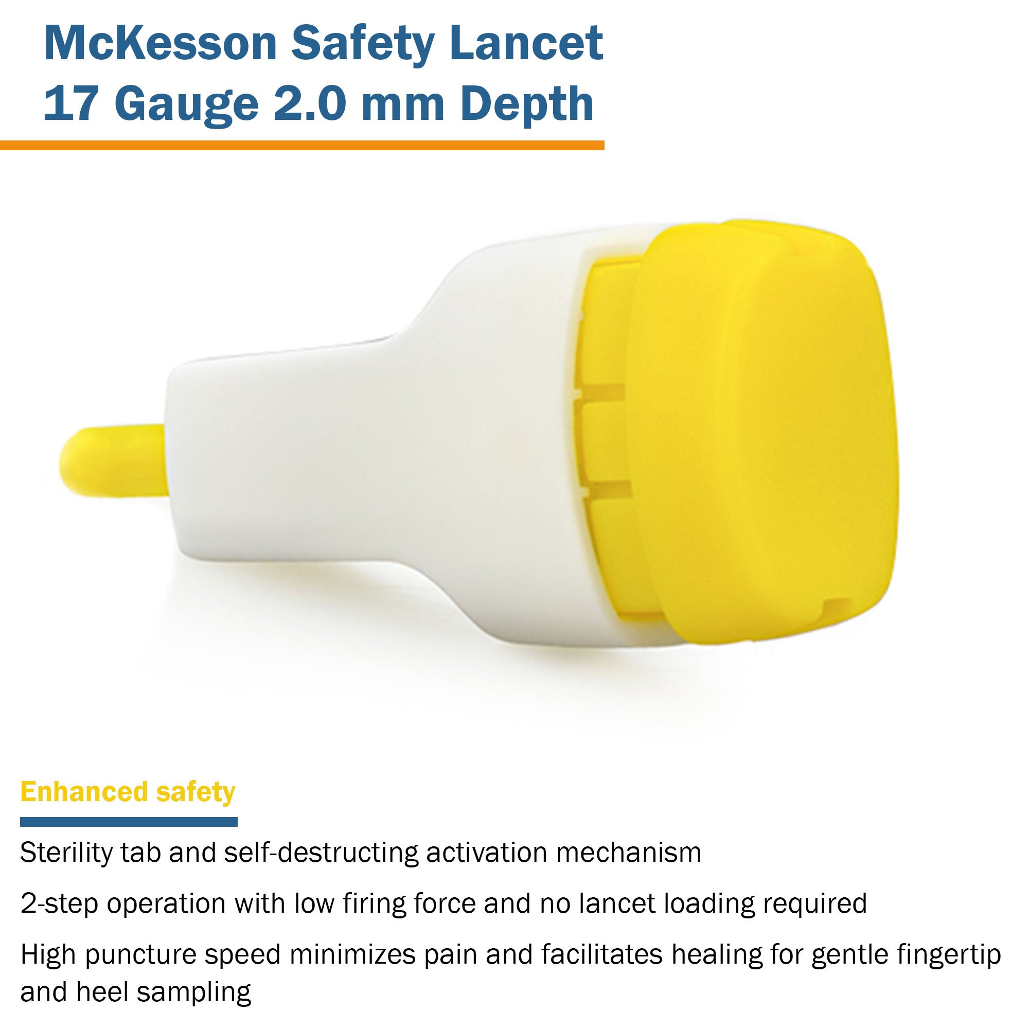 McKesson Brand 16-PBSL17GX - McKesson Push Button Safety Lancet, 17G x 2.0mm - 100/Box, 2000/Case