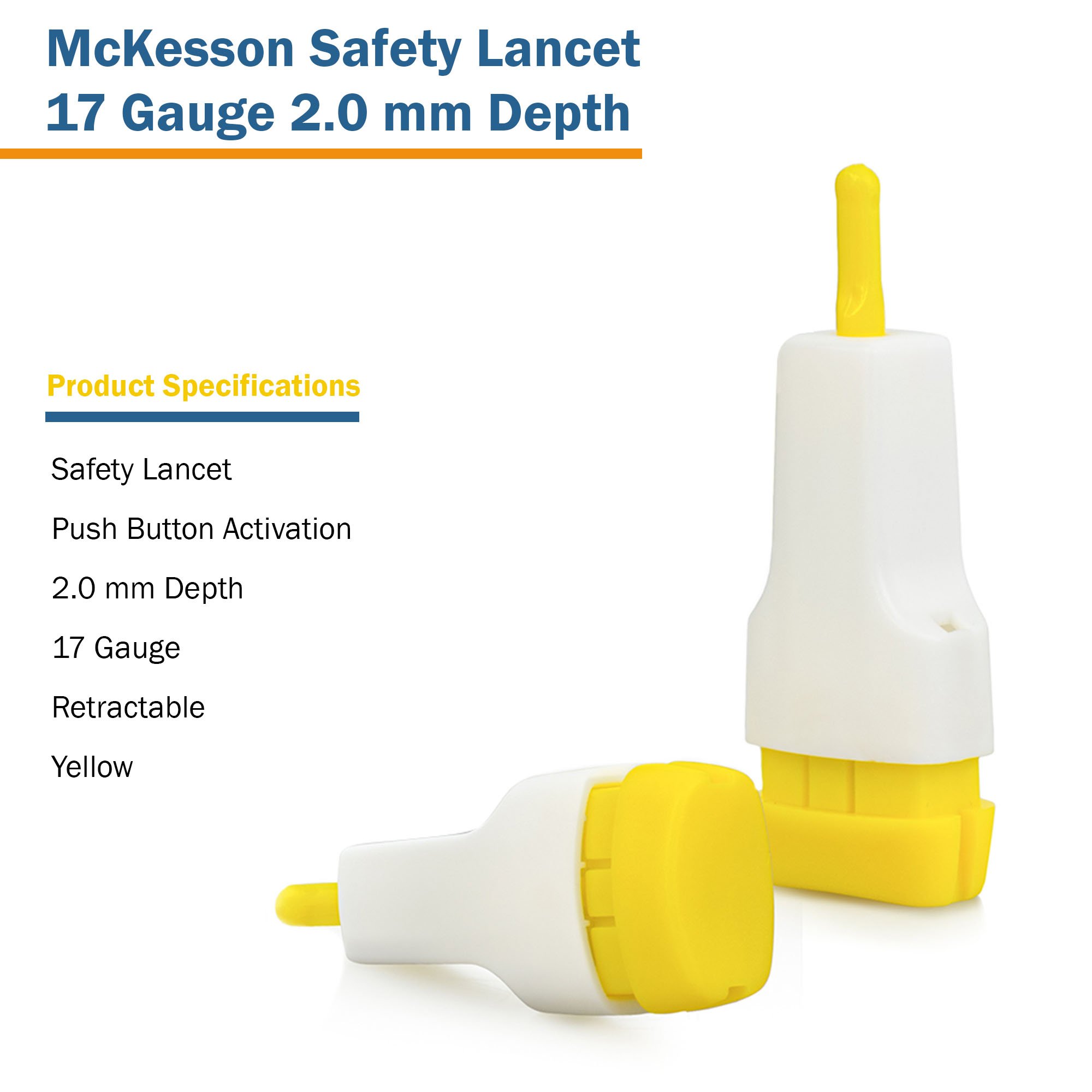 McKesson Brand 16-PBSL17GX - McKesson Push Button Safety Lancet, 17G x 2.0mm - 100/Box, 2000/Case