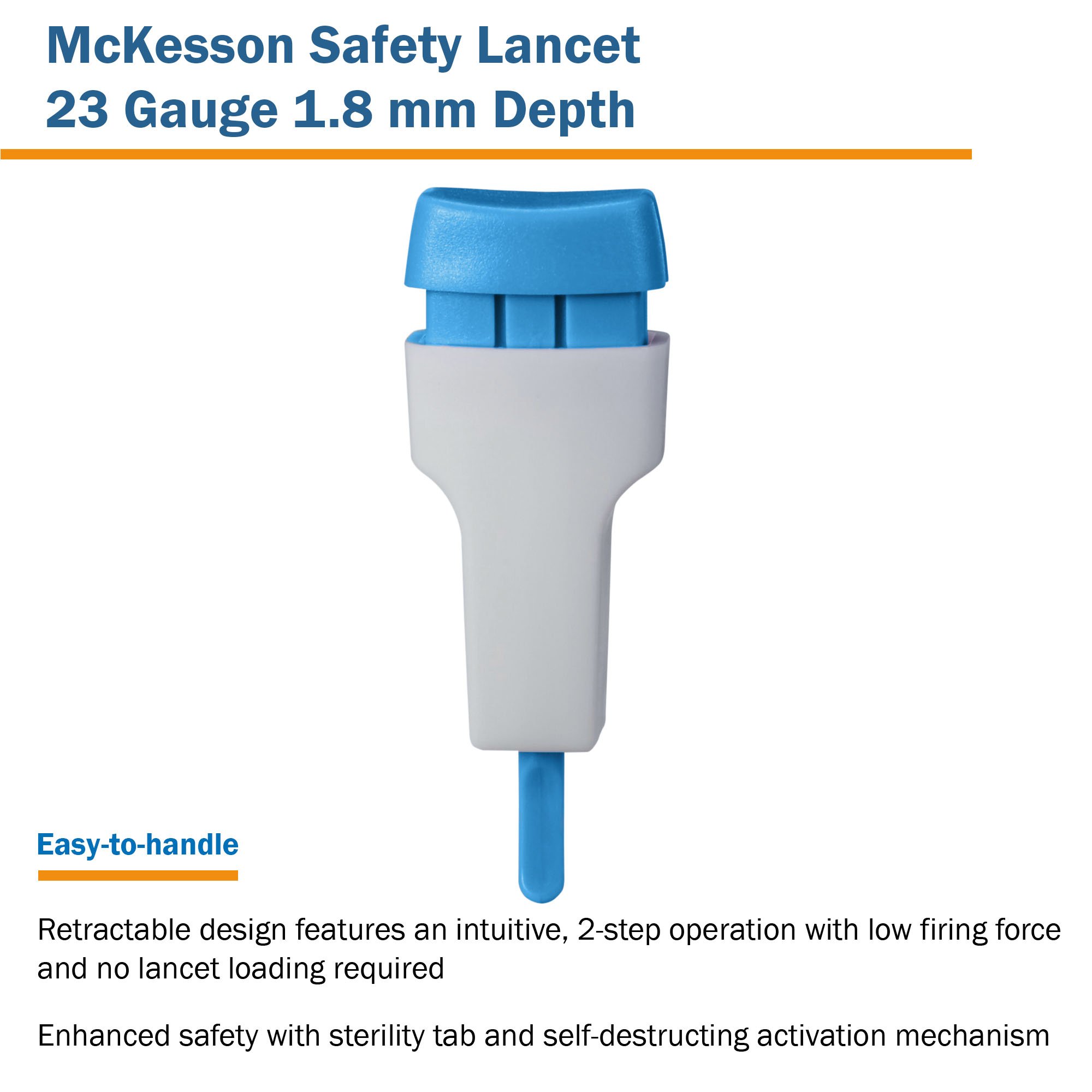 McKesson Brand 16-PBSL23GX - McKesson Push Button Safety Lancet, 23G x 1.8mm - 100/Box, 2000/Case