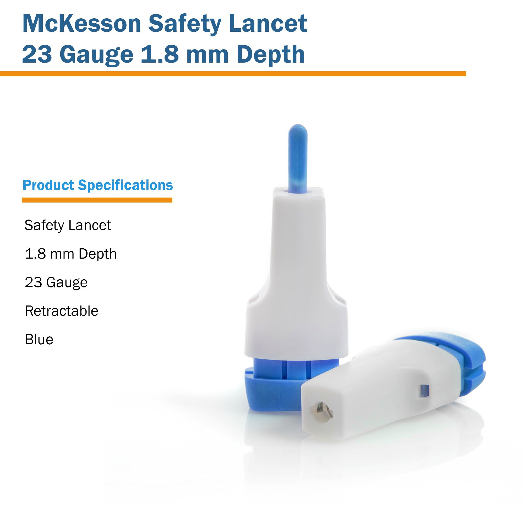 McKesson Brand 16-PBSL23GX - McKesson Push Button Safety Lancet, 23G x 1.8mm - 100/Box, 2000/Case
