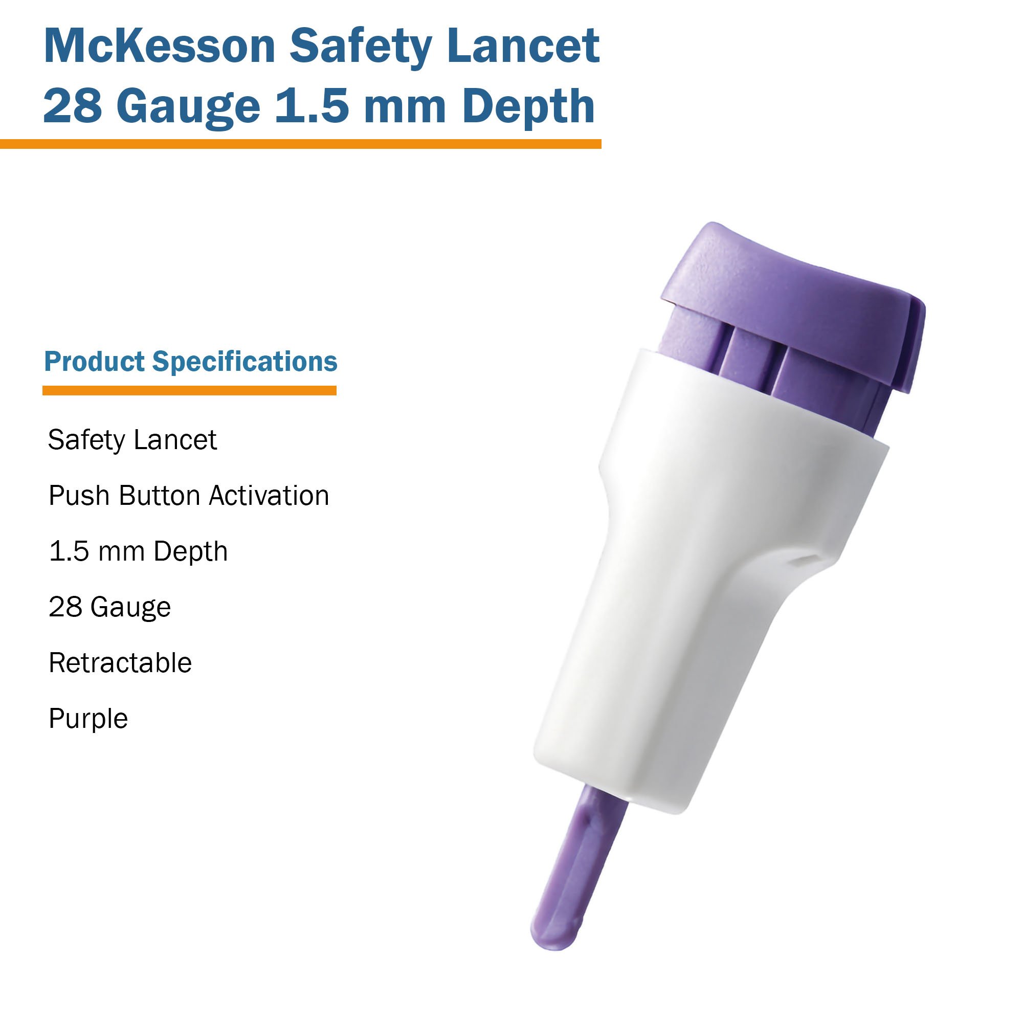 McKesson Brand 16-PBSL28GX - McKesson Push Button Safety Lancet, 28 Gauge - 100/Box, 2000/Case