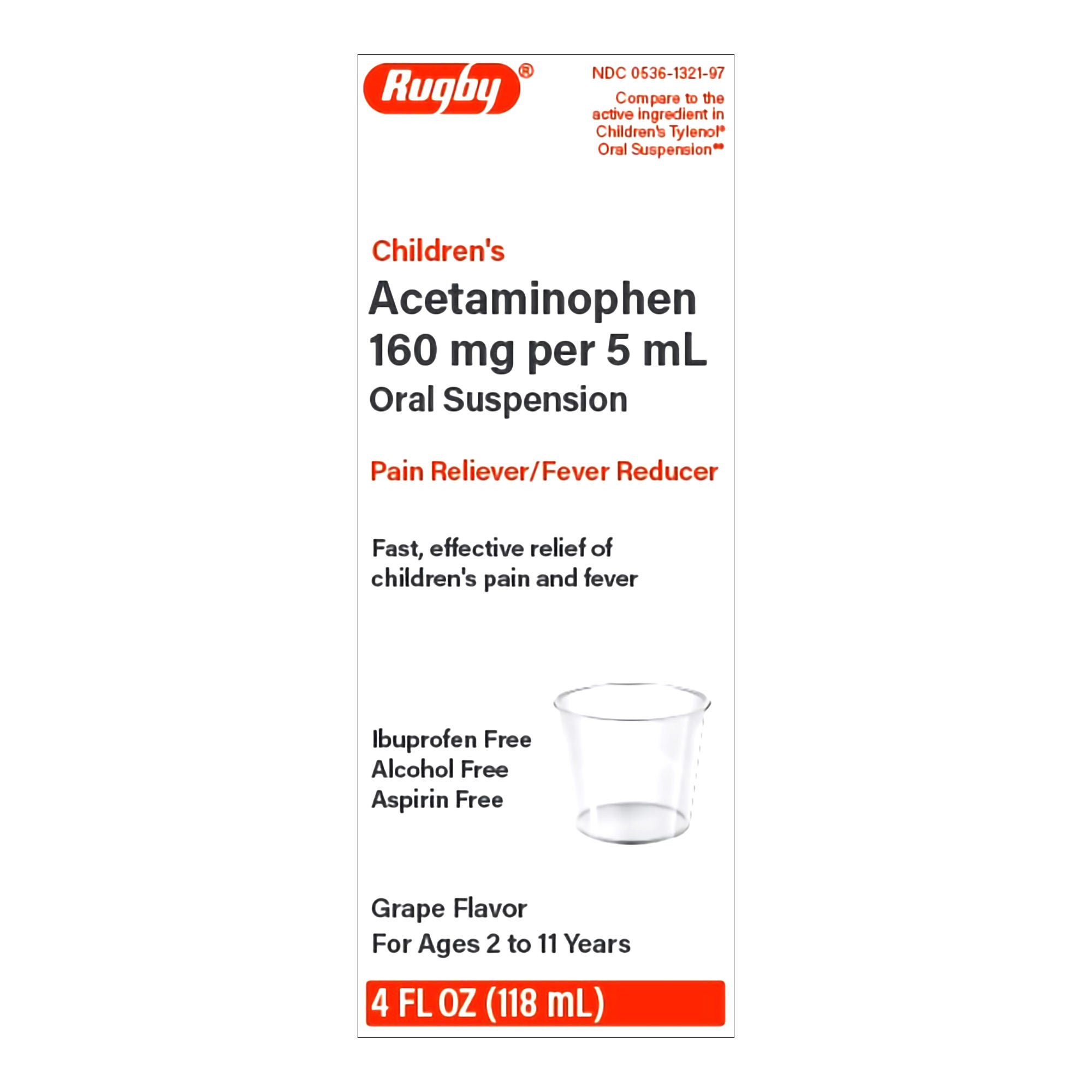 Major Pharmaceuticals - 00536132197 Children's Pain Relief 160 mg / 5 mL Strength Acetaminophen Oral Suspension 4 oz.