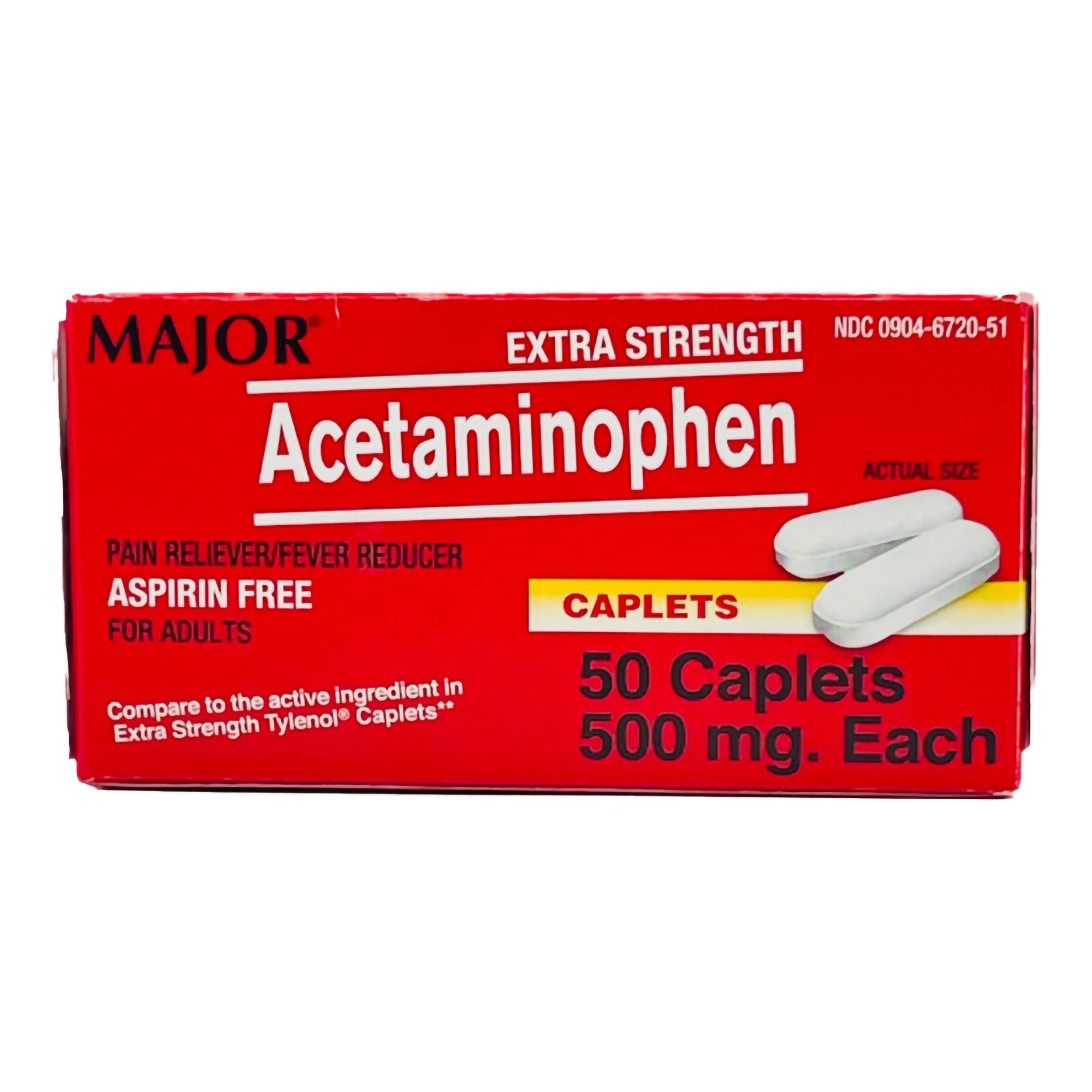 Major Pharmaceuticals - 00904672051 Pain Relief 500 mg Strength Acetaminophen Tablet 50 per Bottle