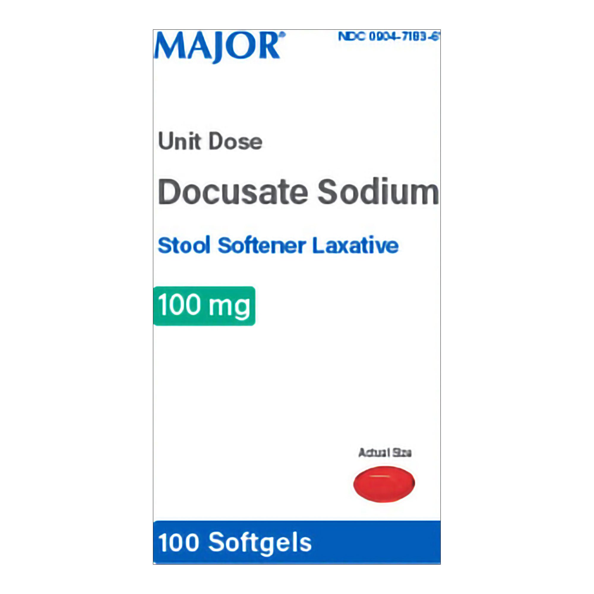Major Pharmaceuticals - 00904718361 Stool Softener Capsule 100 per Box 100 mg Strength Docusate Sodium