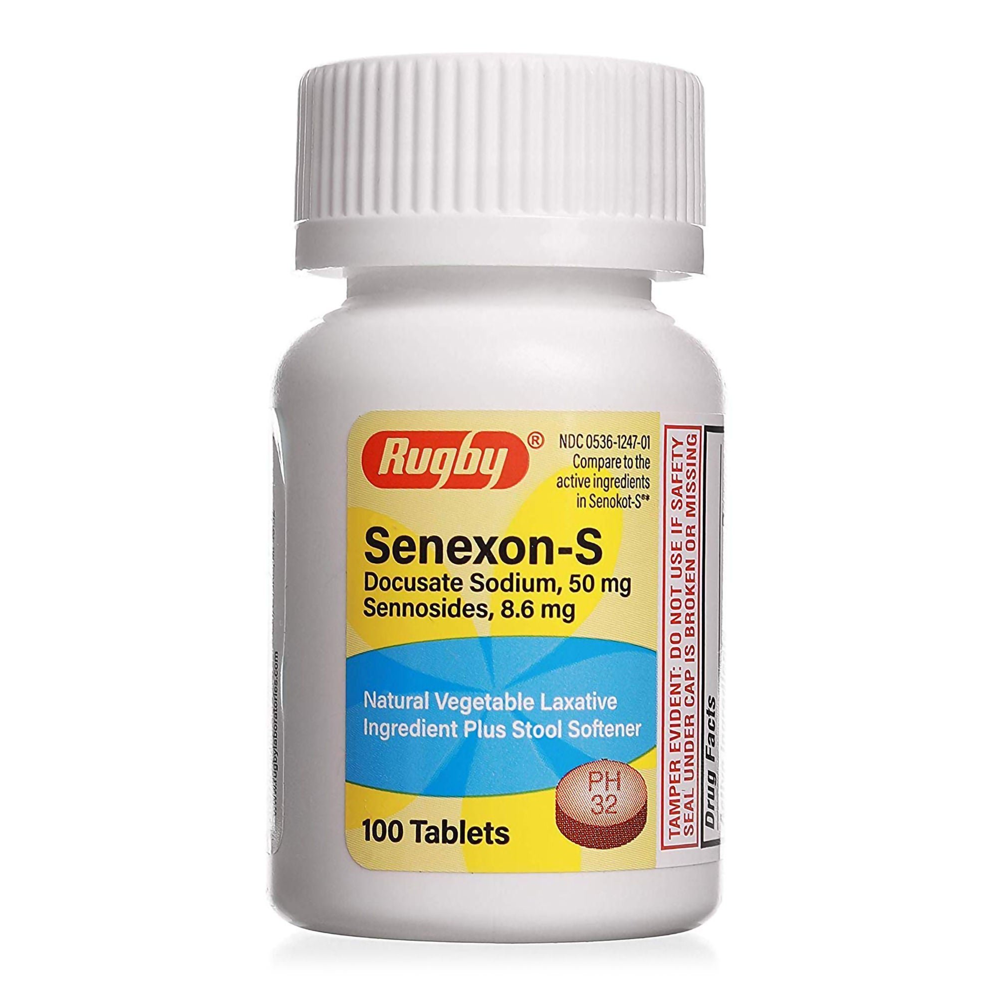 Major Pharmaceuticals - 00536124701 Laxative / Stool Softener Tablet 100 per Bottle 50 mg - 8.6 mg Strength Docusate Sodium / Sennosides