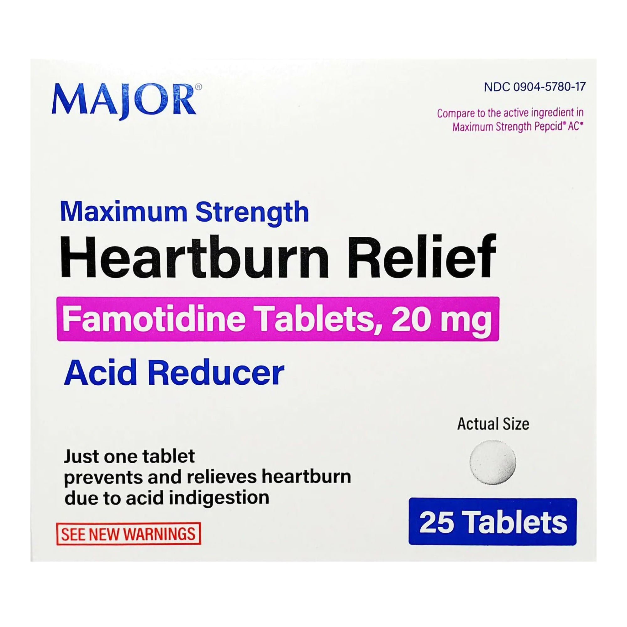 Major Pharmaceuticals - 00904578017 Antacid Major® 20 mg Strength Tablet 25 per Box