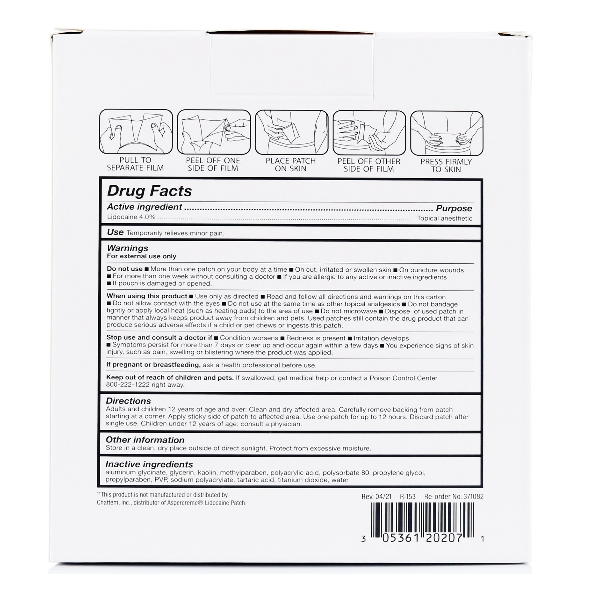 Major Pharmaceuticals 00536120207 - Rugby® 4% Lidocaine Pain Relief Patch - 30/Carton
