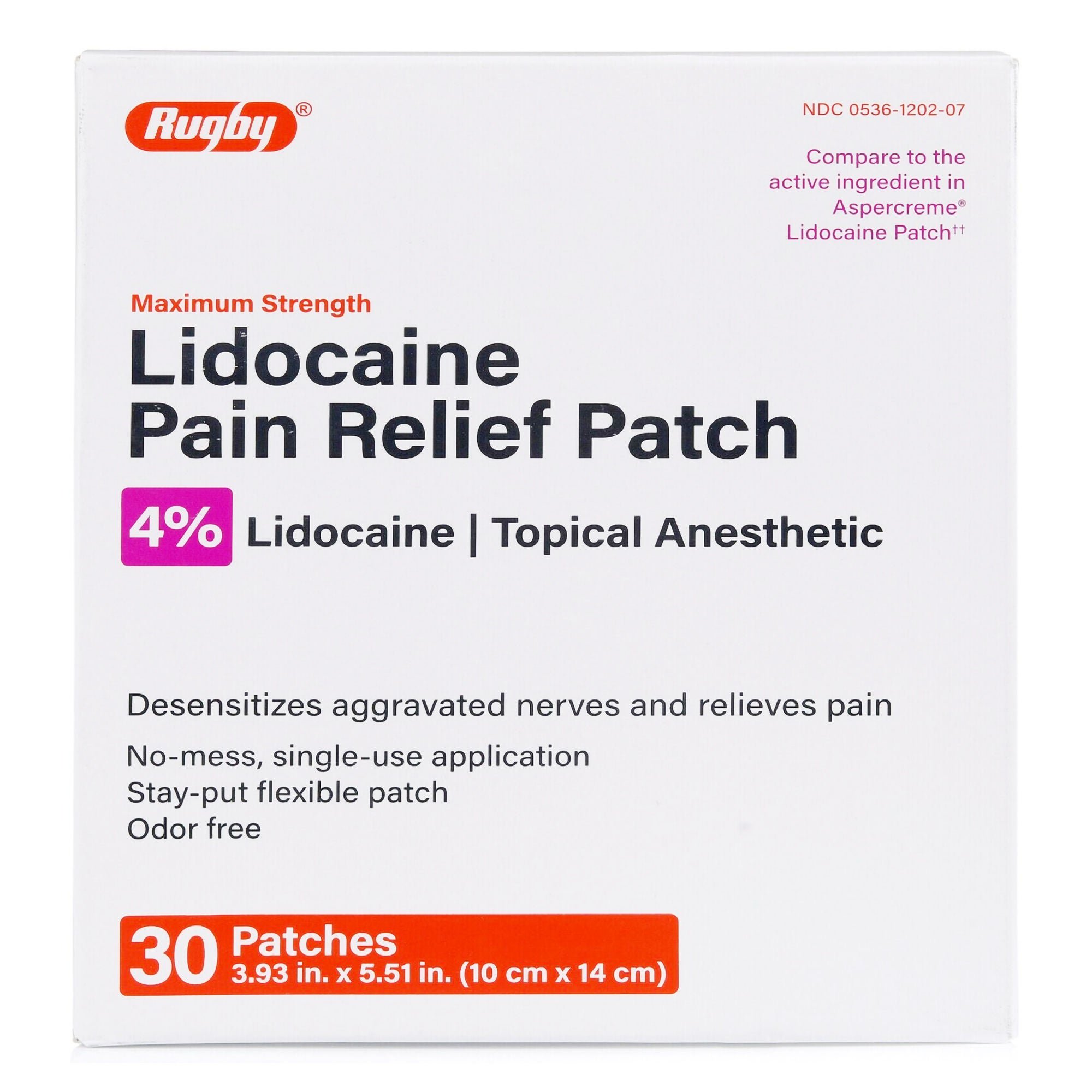 Major Pharmaceuticals - 00536120207 Rugby® 4% Lidocaine Pain Relief Patch