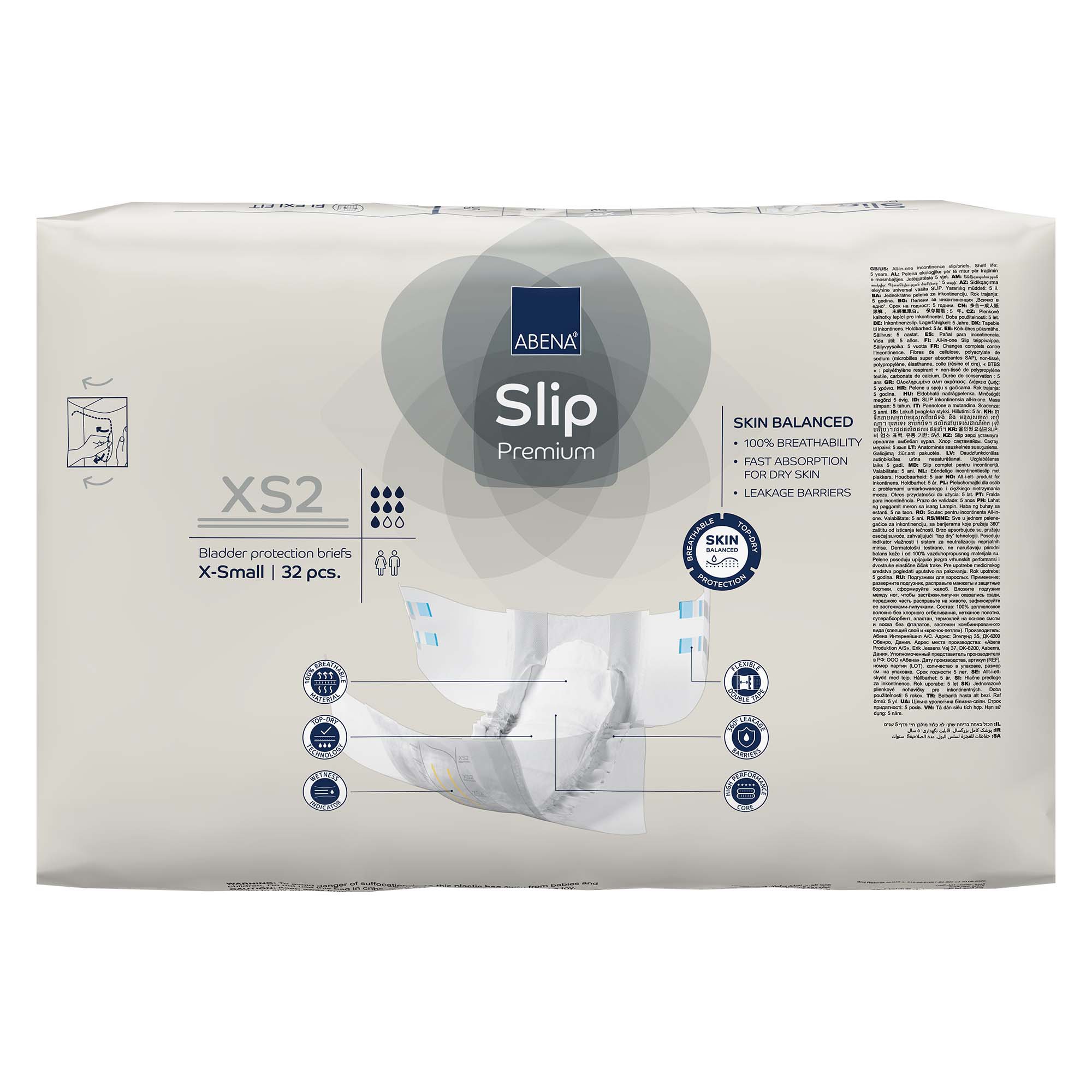 Abena North America 1000021280 - Abena® Slip Premium XS2 Incontinence Brief, X-Small - 32/Pack, 128/Case
