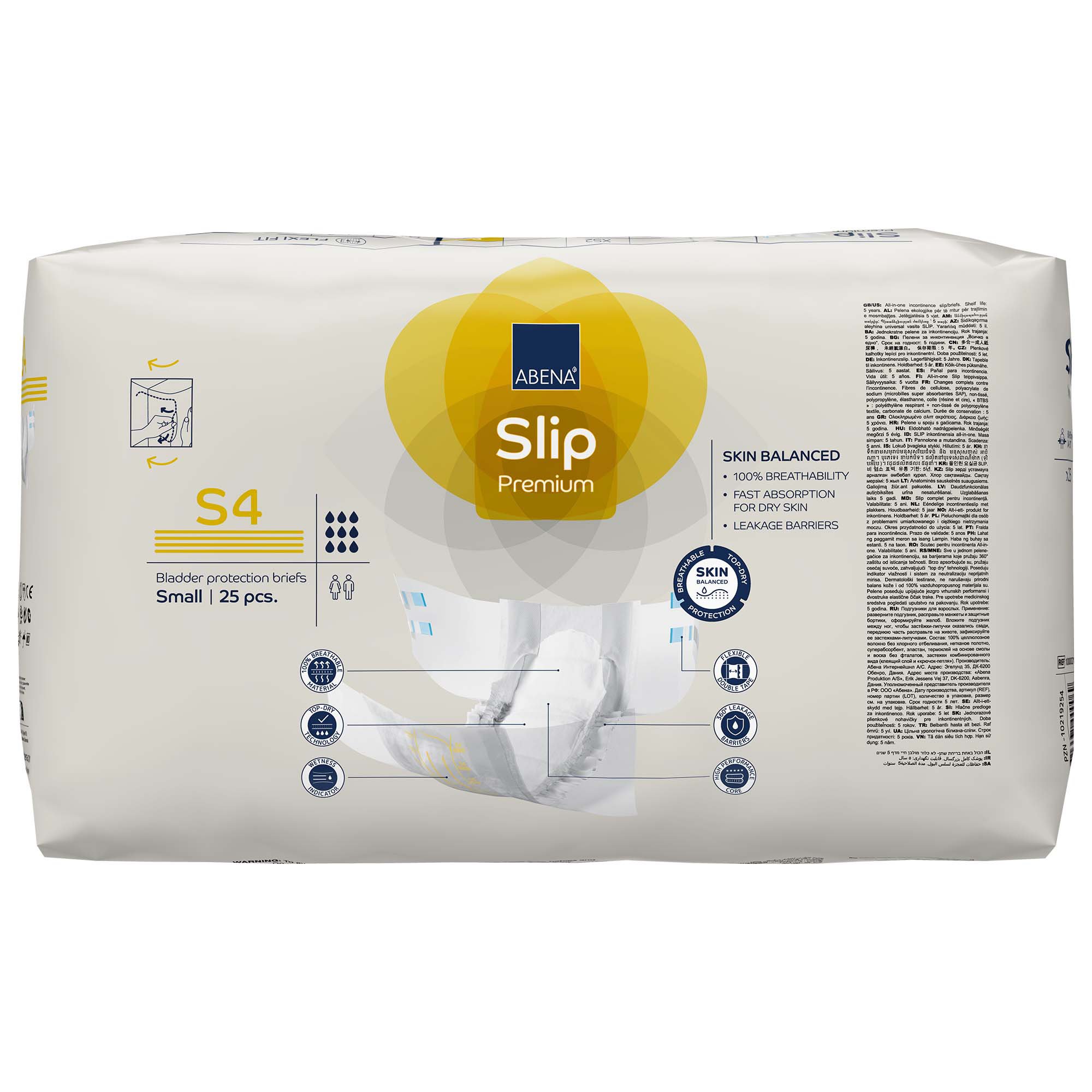 Abena North America 1000021282 - Abena® Slip Premium S4 Incontinence Brief, Small - 25/Pack, 75/Case