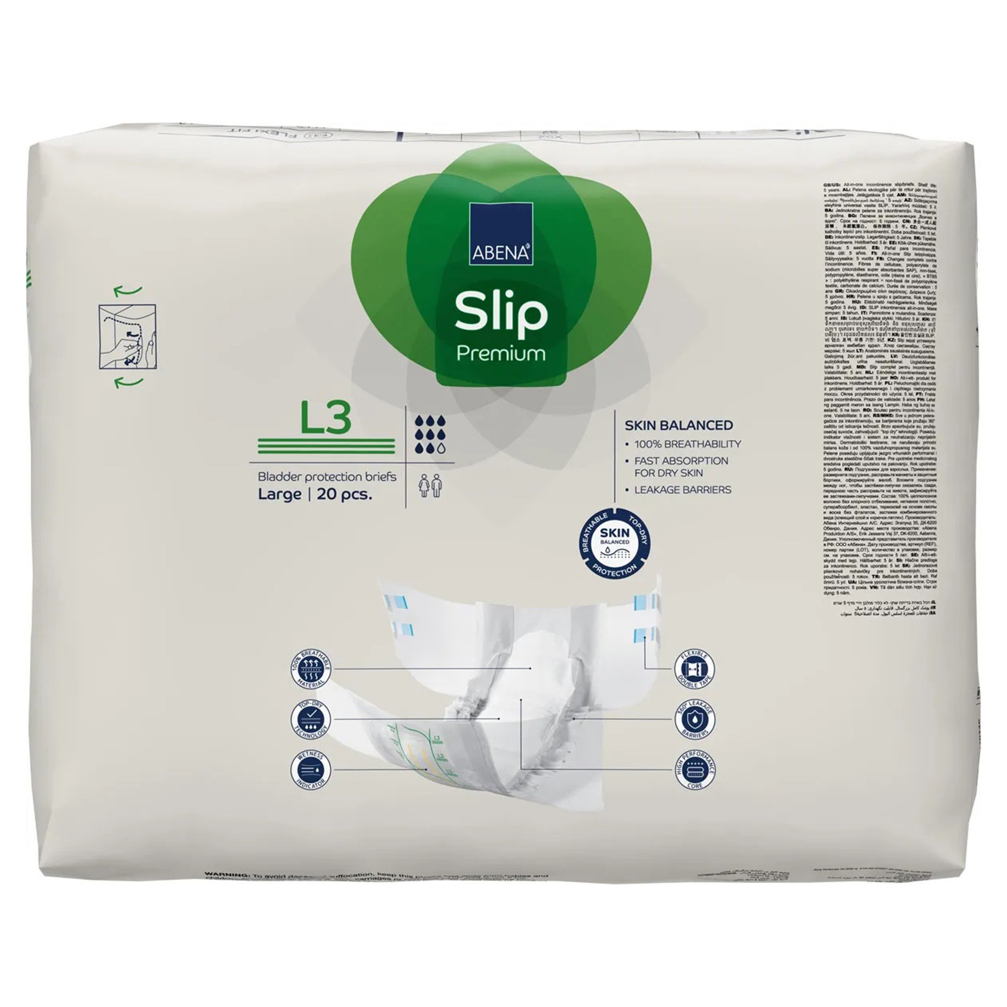 Abena North America 1000021291 - Abena® Slip Premium L3 Incontinence Brief, Large - 20/Pack, 80/Case