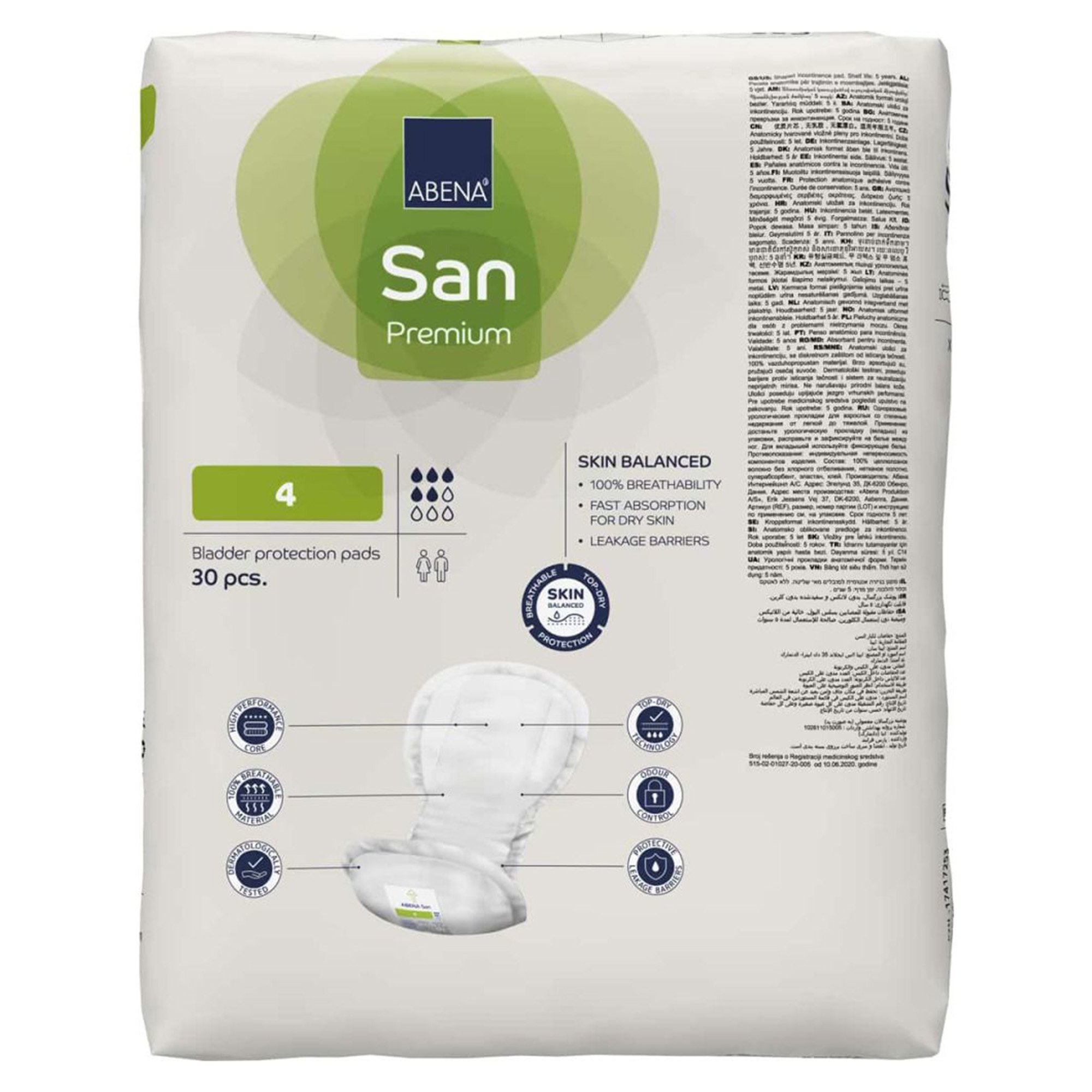 Abena North America 1000021306 - Abena® San 4 Premium Bladder Protection Pads - 30/Pack, 270/Case