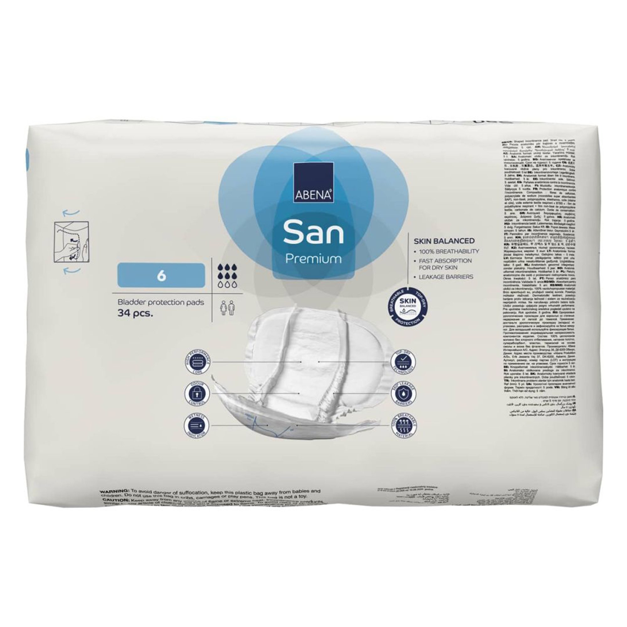 Abena North America 1000021308 - Abena® San 6 Premium Bladder Protection Pads - 34/Pack, 102/Case