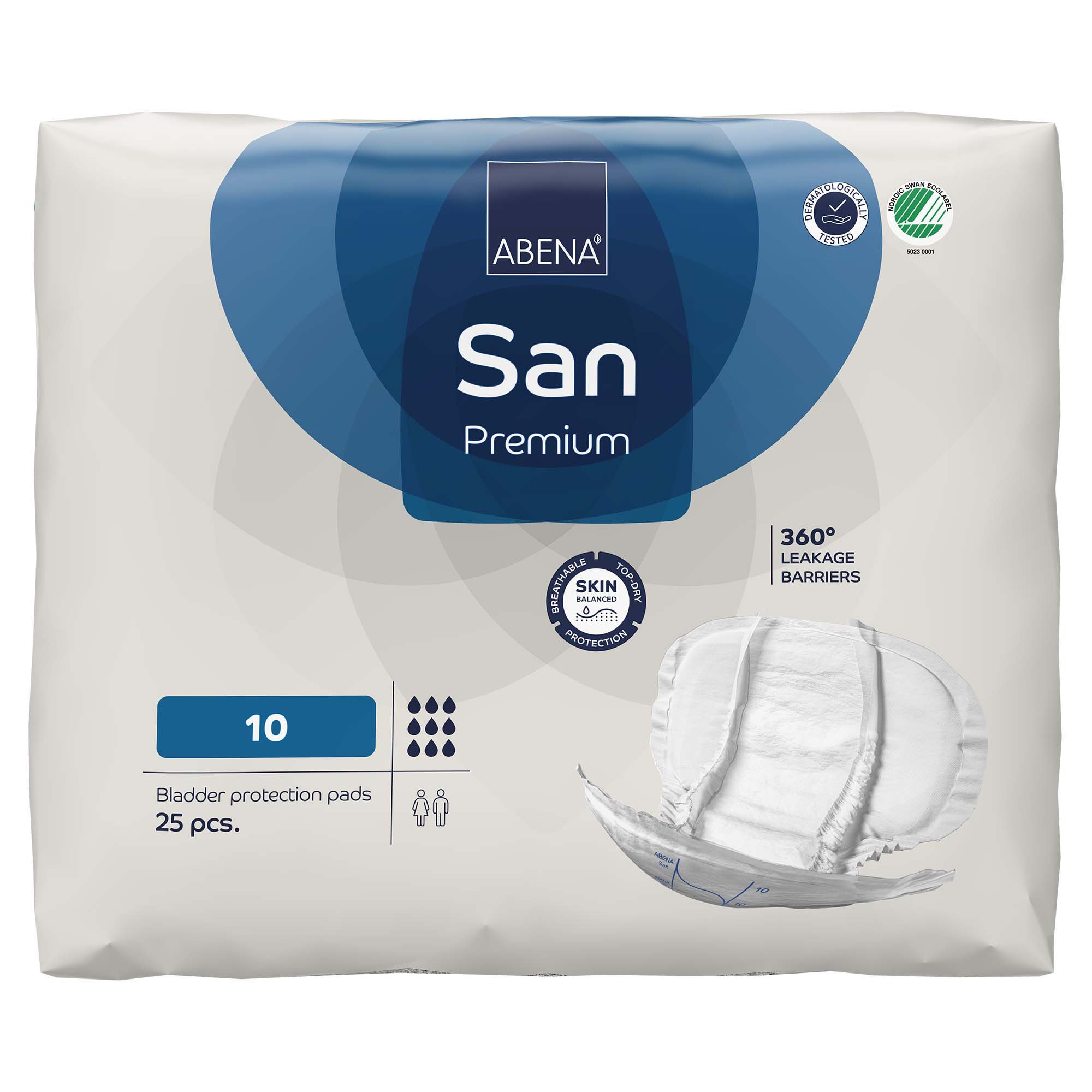 Abena North America 1000021312 - Abena® San 10 Premium Bladder Protection Pads - 25/Pack, 100/Case