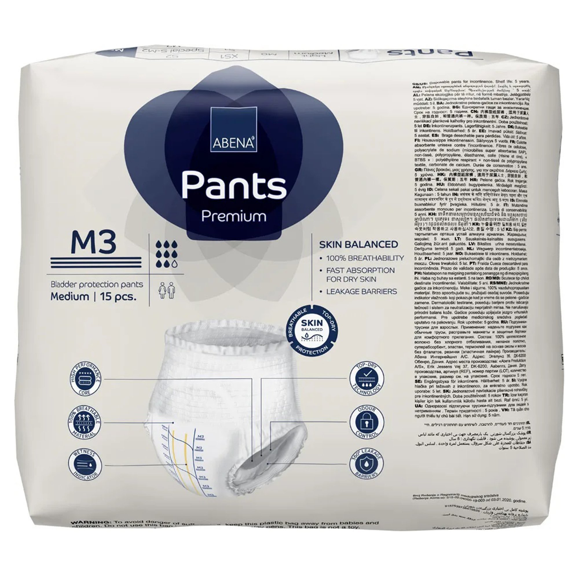 Abena North America 1000021324 - Abena® Premium Pants M3 Incontinence Brief, Medium - 15/Pack, 90/Case