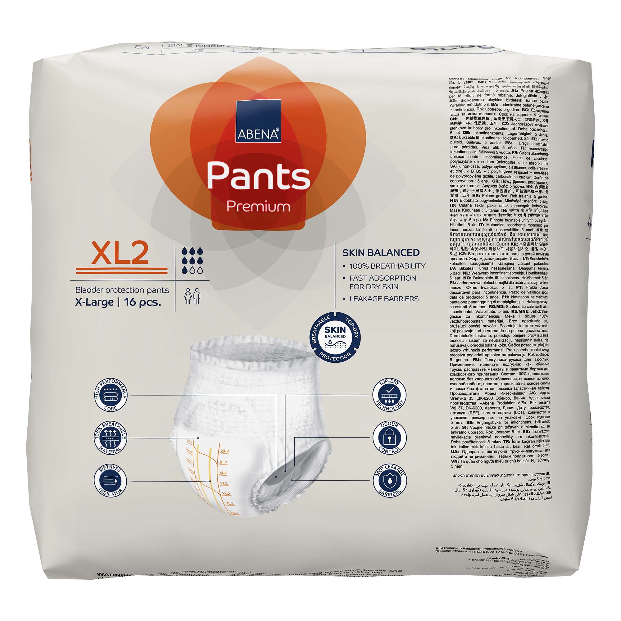 Abena North America 1000021329 - Abena® Premium Pants XL2 Incontinence Brief, X-Large - 16/Pack, 96/Case
