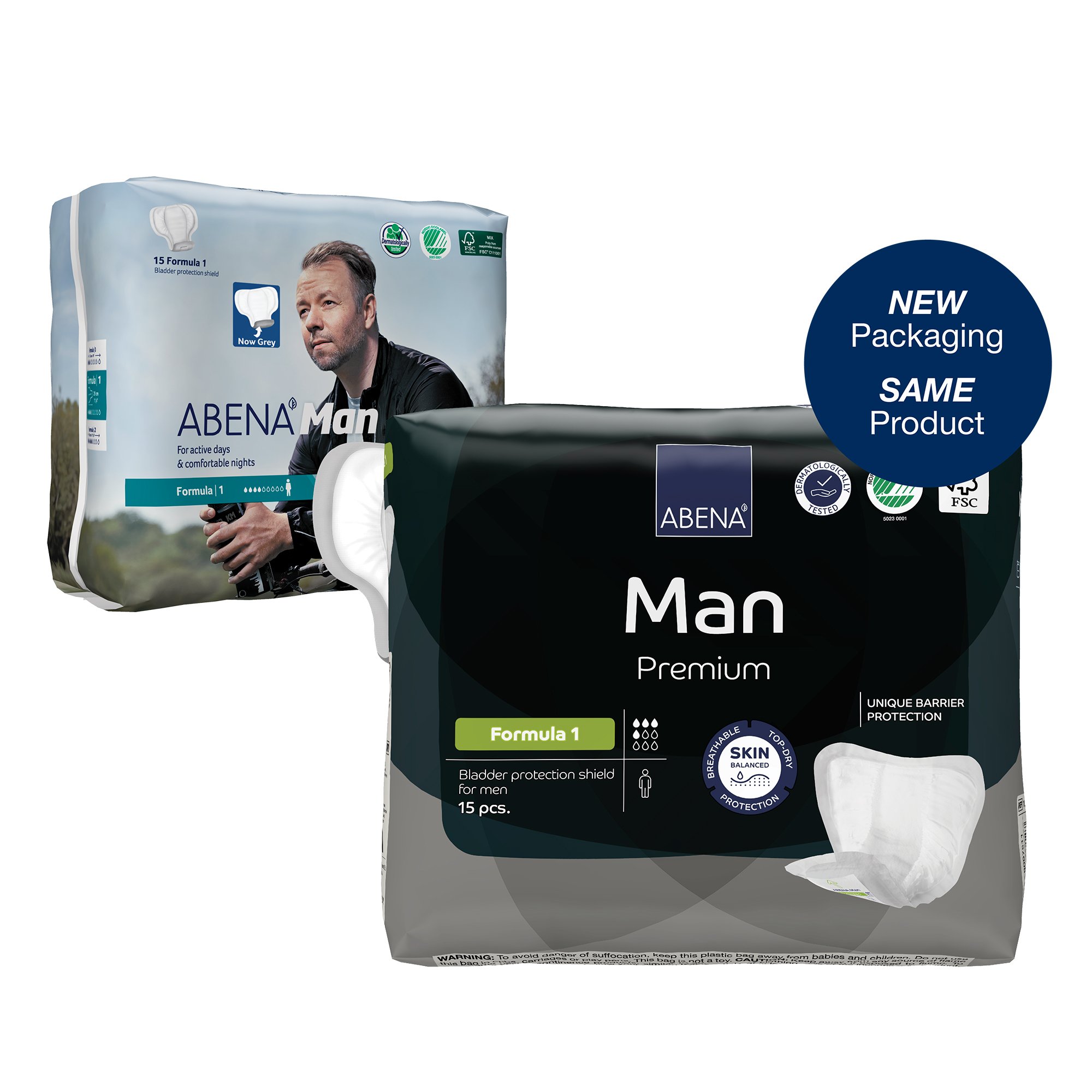 Abena North America 1000021335 - Abena® Man Premium Formula 1 Bladder Control Pad, Light Large - 15/Pack, 180/Case
