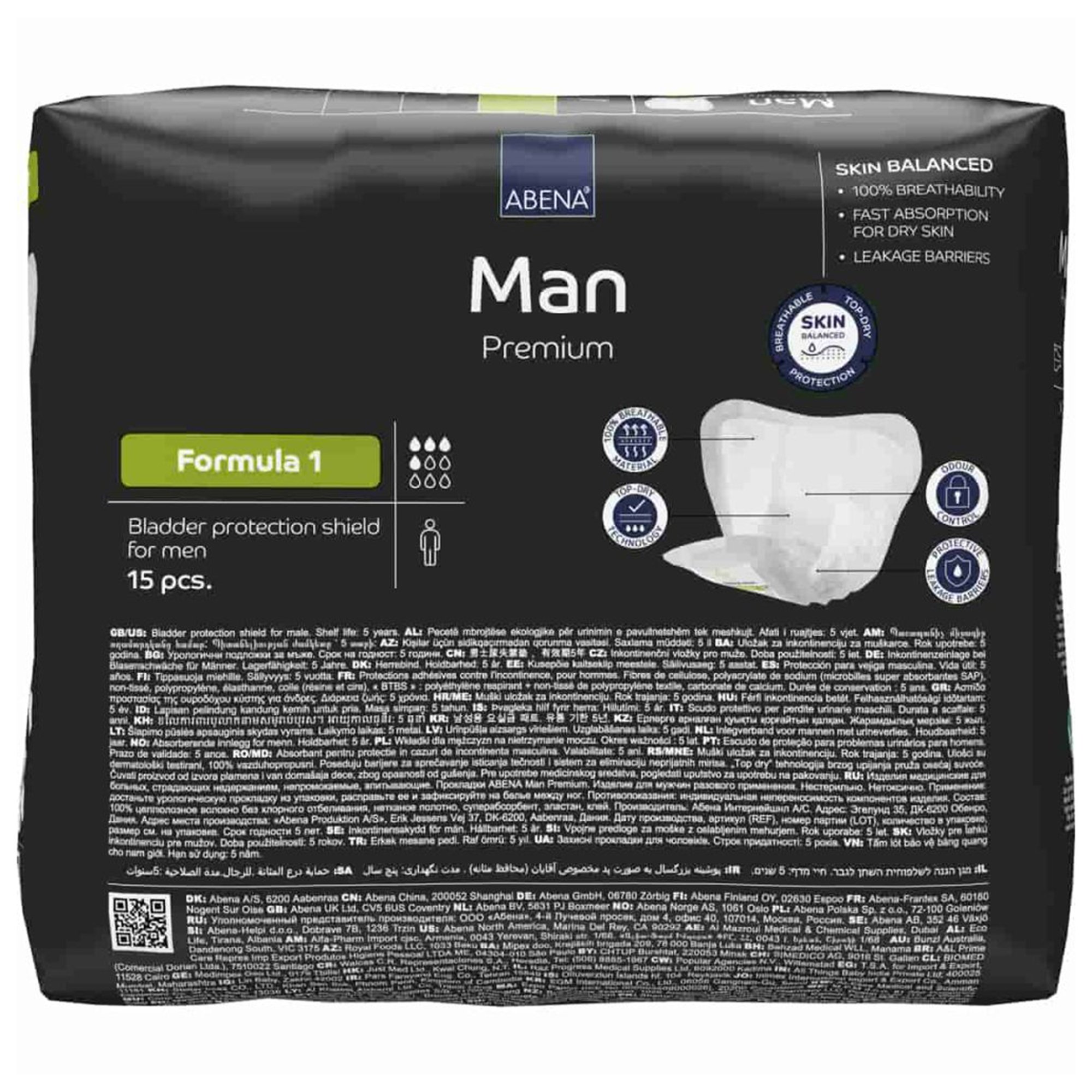 Abena North America 1000021335 - Abena® Man Premium Formula 1 Bladder Control Pad, Light Large - 15/Pack, 180/Case