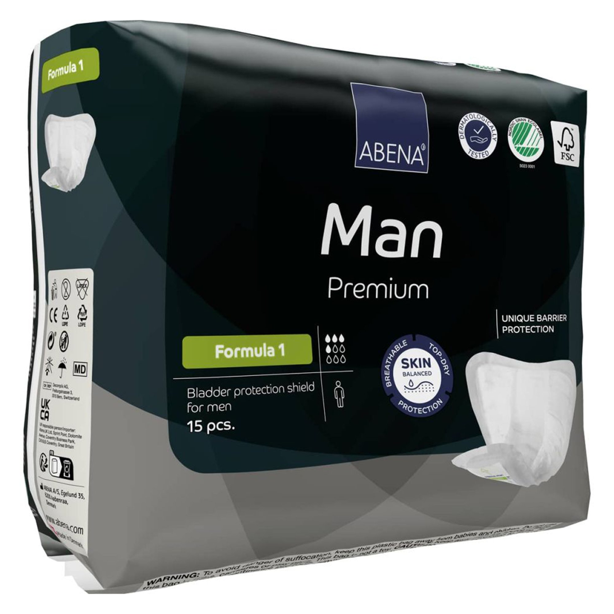 Abena North America 1000021335 - Abena® Man Premium Formula 1 Bladder Control Pad, Light Large - 15/Pack, 180/Case