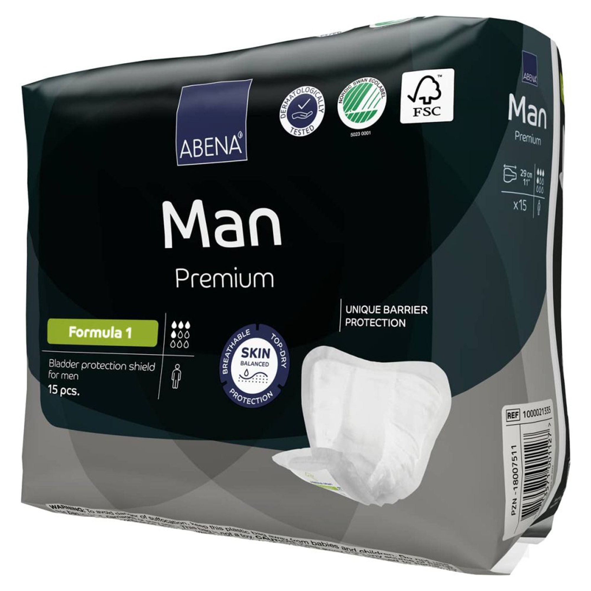 Abena North America 1000021335 - Abena® Man Premium Formula 1 Bladder Control Pad, Light Large - 15/Pack, 180/Case