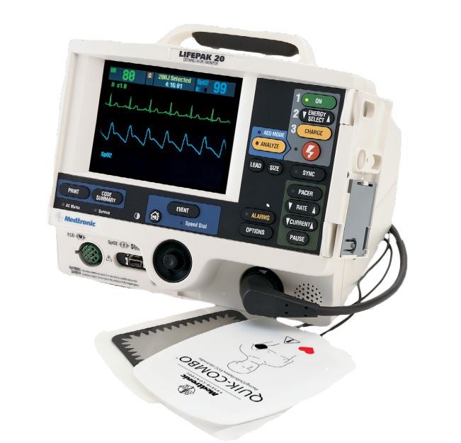 DRE MED - 700020E_RS Refurbished Defibrillator Unit Automatic / Manual Operation Lifepak® 20 Paddles Contact AC Power / Battery Operated LCD Display