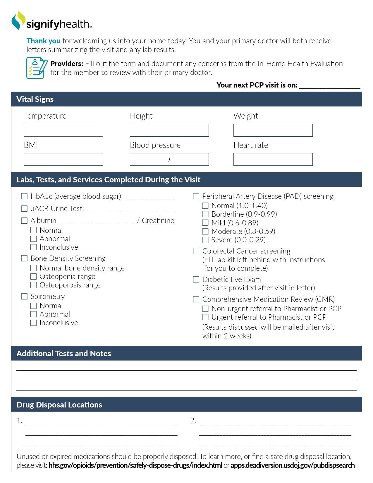Signify Health - PROVIDERCHKLIST Signify Health® Checklist Form