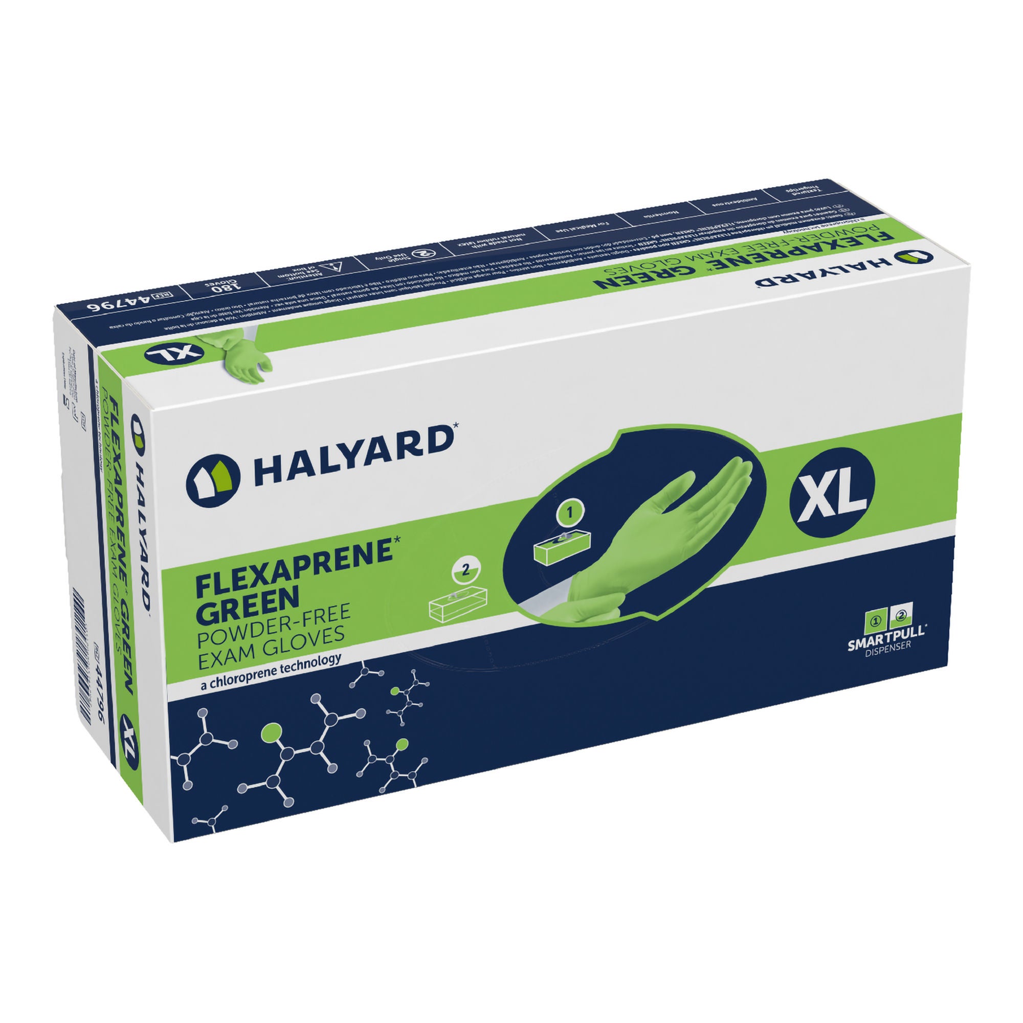 O&M Halyard Inc - 44796 Exam Glove FLEXAPRENE* GREEN X-Large 180 per Box NonSterile Chloroprene Standard Cuff Length Textured Fingertips Green Not Rated