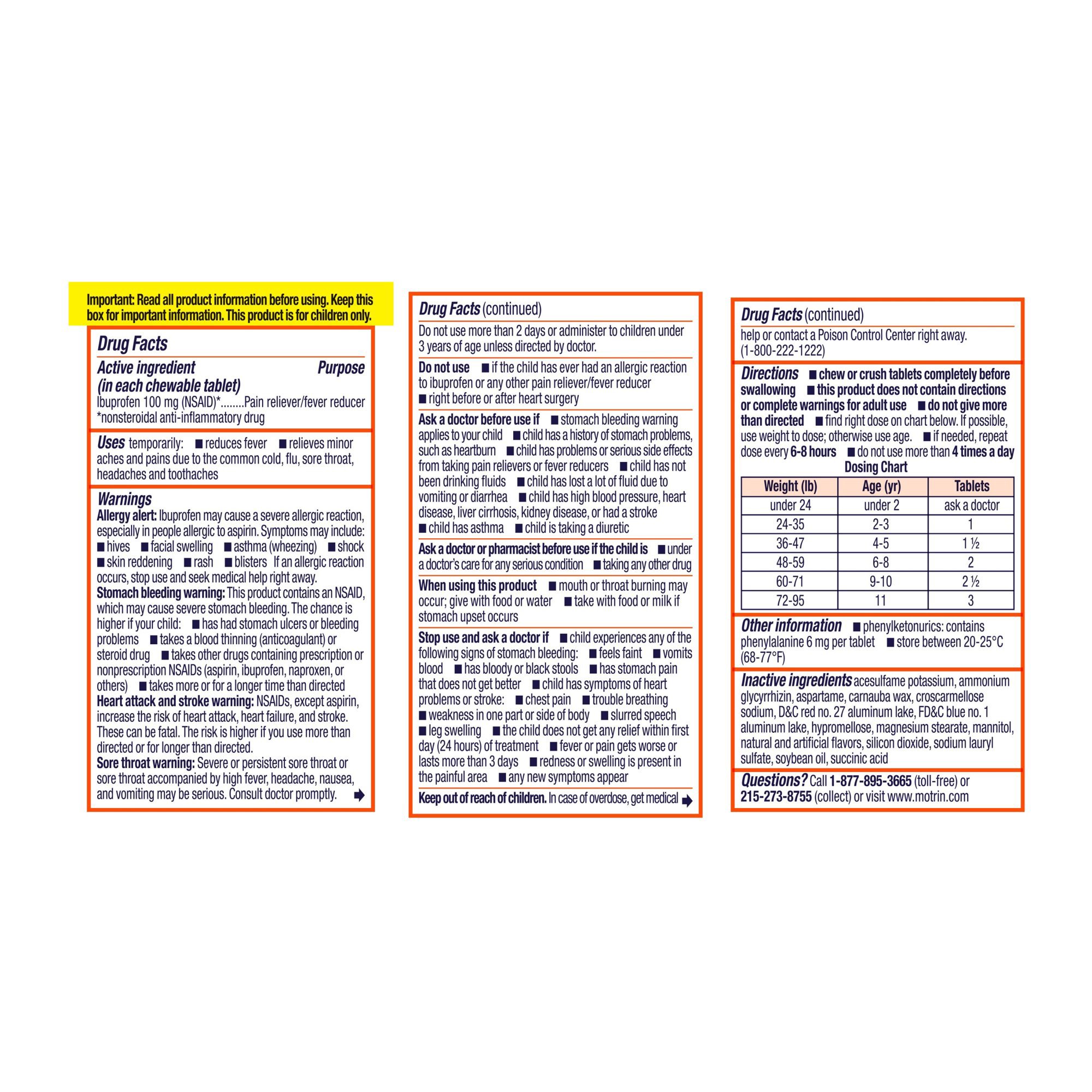 J & J Sales 30045093226 - Motrin Children's Ibuprofen Chewable Tablets Dye-Free Grape - 1/Bottle