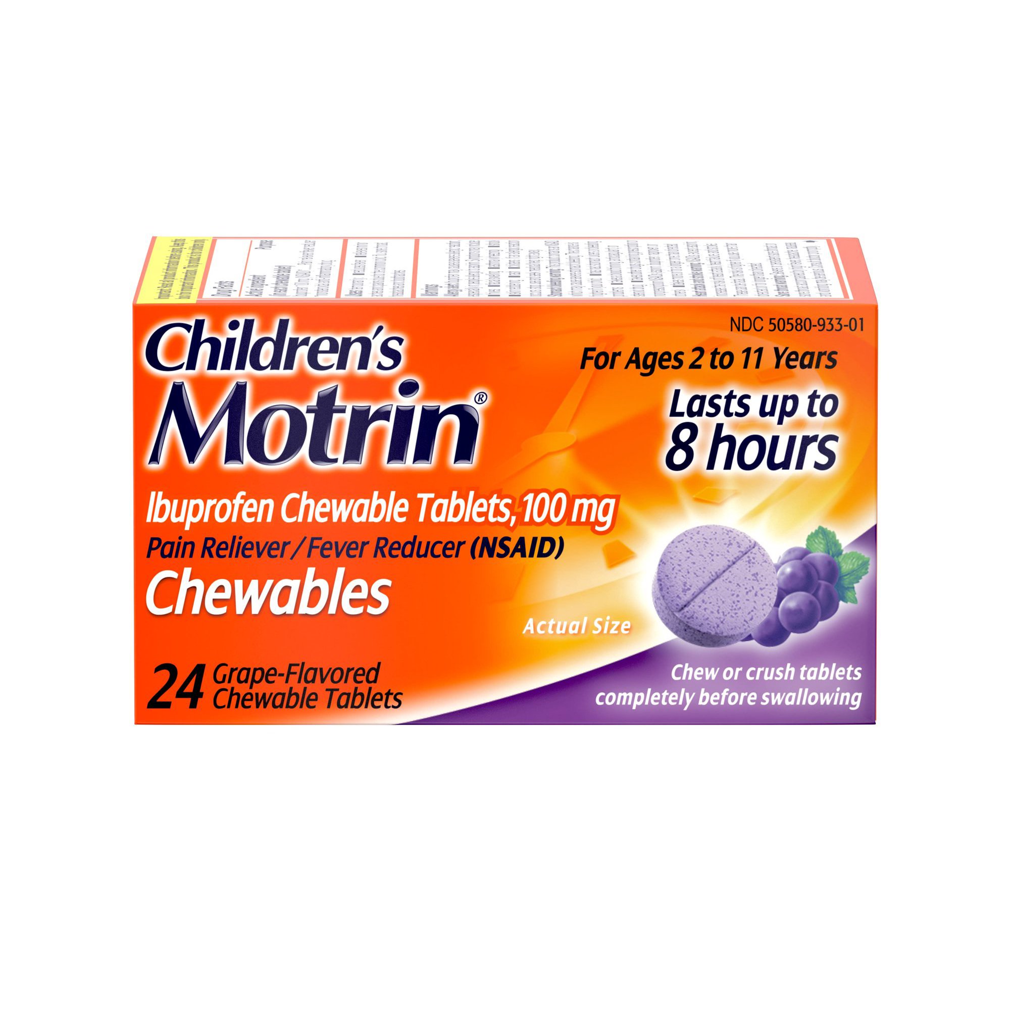 J & J Sales 30045093226 - Motrin Children's Ibuprofen Chewable Tablets Dye-Free Grape - 1/Bottle