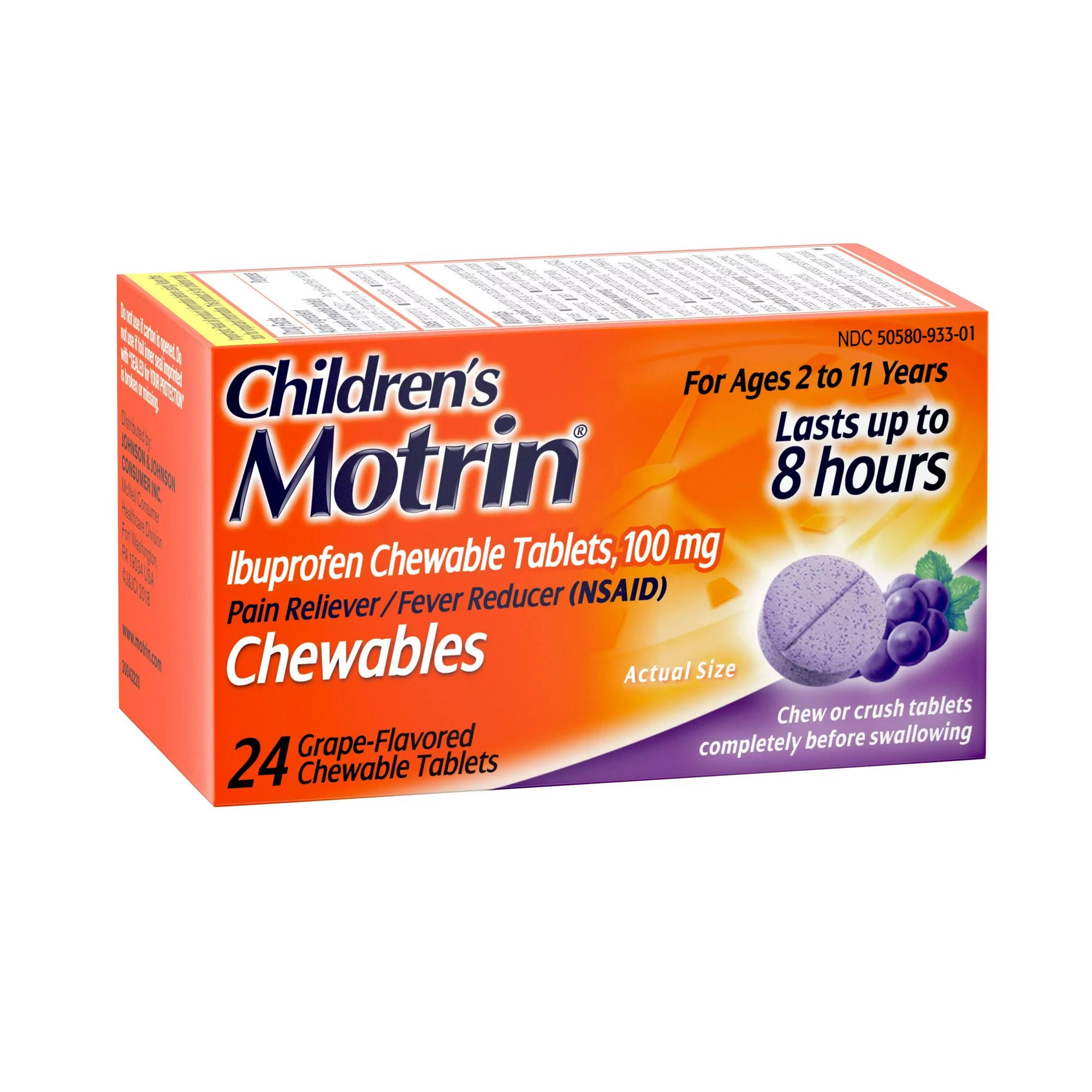 J & J Sales - 30045093226 Motrin Children's Ibuprofen Chewable Tablets Dye-Free Grape