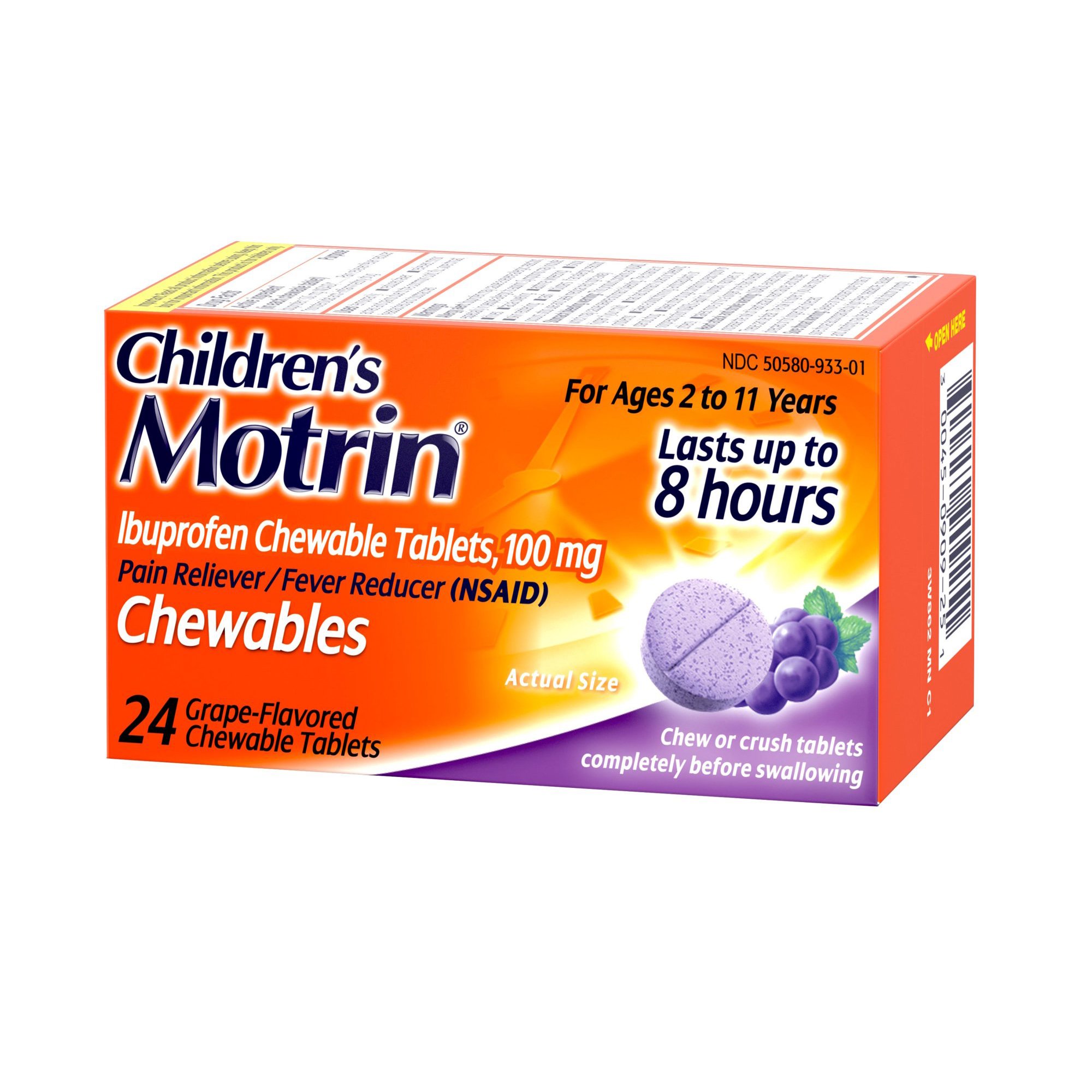 J & J Sales 30045093226 - Motrin Children's Ibuprofen Chewable Tablets Dye-Free Grape - 1/Bottle