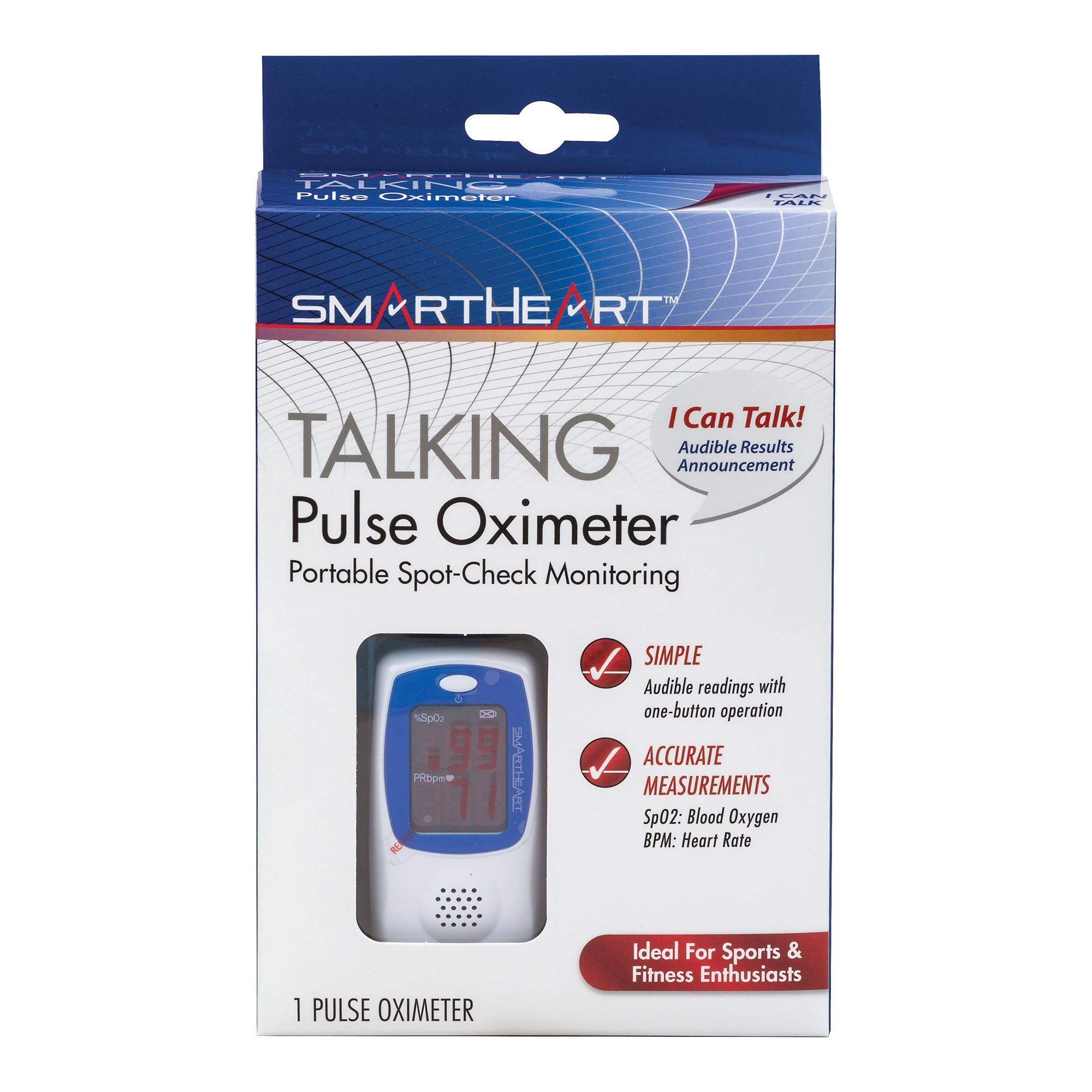 Veridian Healthcare LLC 11-50L - SmartHeart Fingertip Pulse Oximeter, Talking Blood Oxygen Saturation Monitor - 1/Each, 24/Case