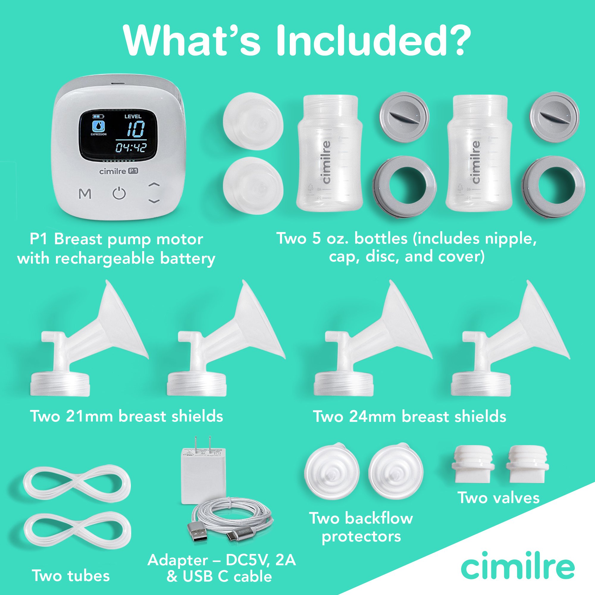 Symmetrical Health LLC P1-100-00-00 - Cimilre® P1 Double Electric Breast Pump Kit - 1/Each, 6/Case