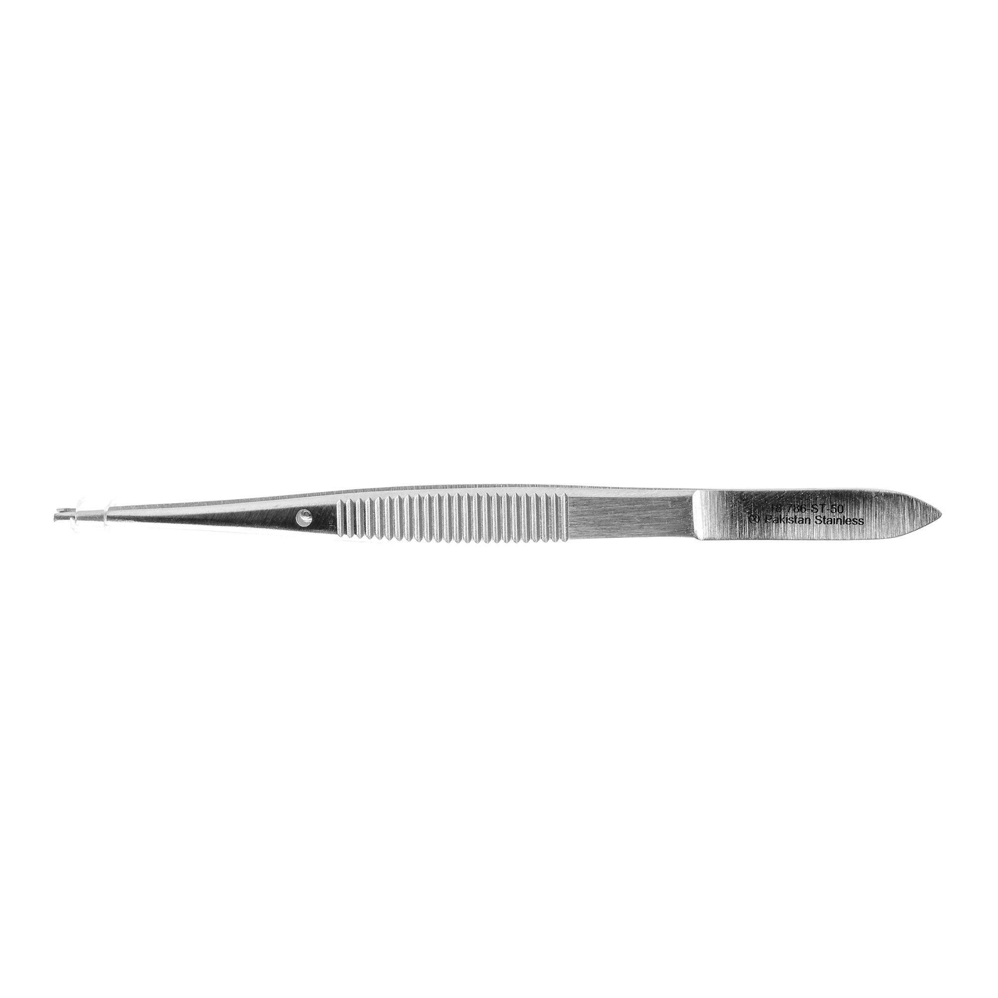 Miltex Instrument (Sterile Dis) - 18-786-ST-50 Iris Forceps Miltex® Disposable 5-1/2 Inch Length Floor / Office Grade Pakistani Stainless Steel Sterile NonLocking Finger Ring Handle Straight 1 X 2 Teeth