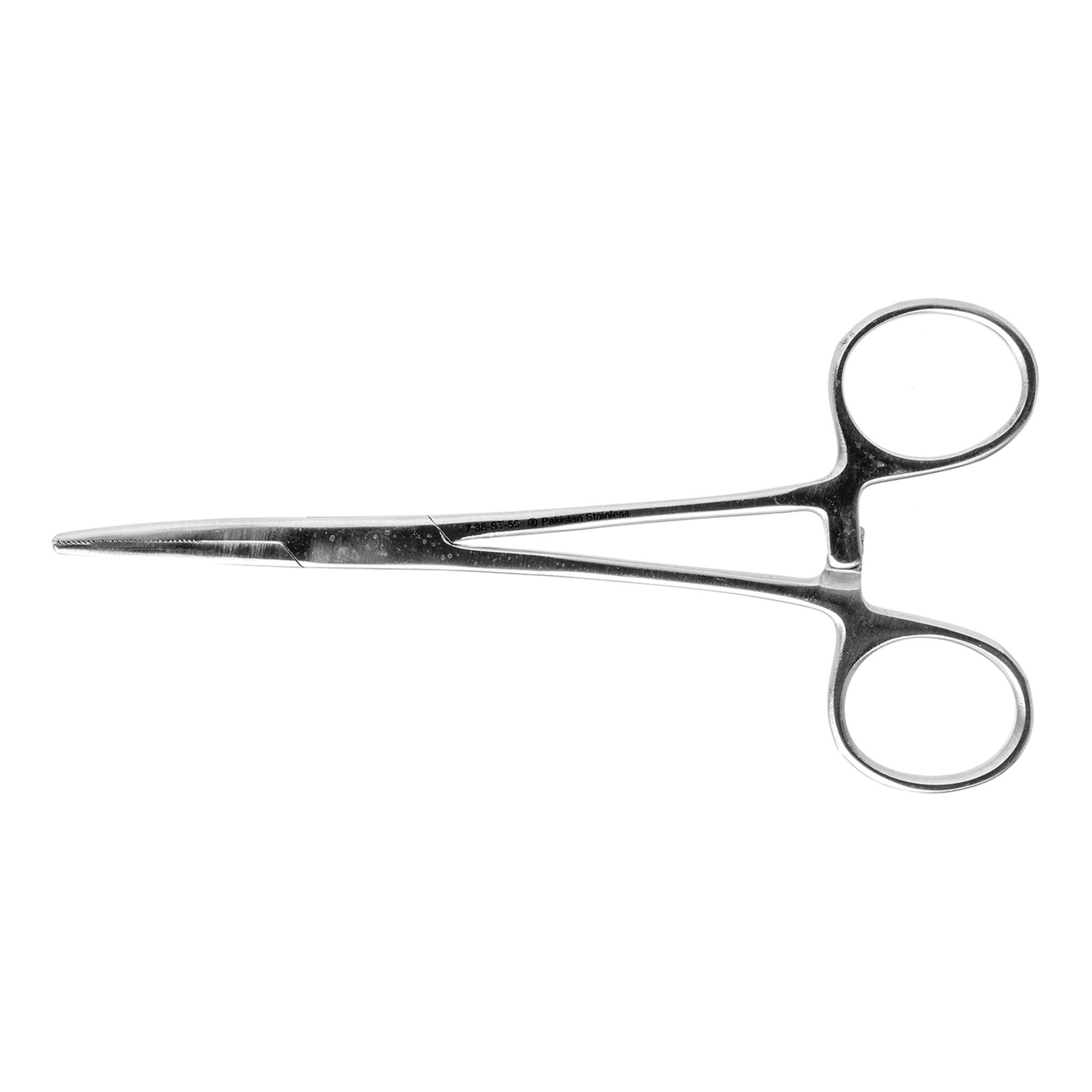 Miltex Instrument (Sterile Dis) - 7-38-ST-50 Hemostatic Forceps Miltex® Disposable Kelly 5-1/2 Inch Length Floor / Office Grade Pakistani Stainless Steel Sterile Locking Finger Ring Handle Curved Serrated Tips