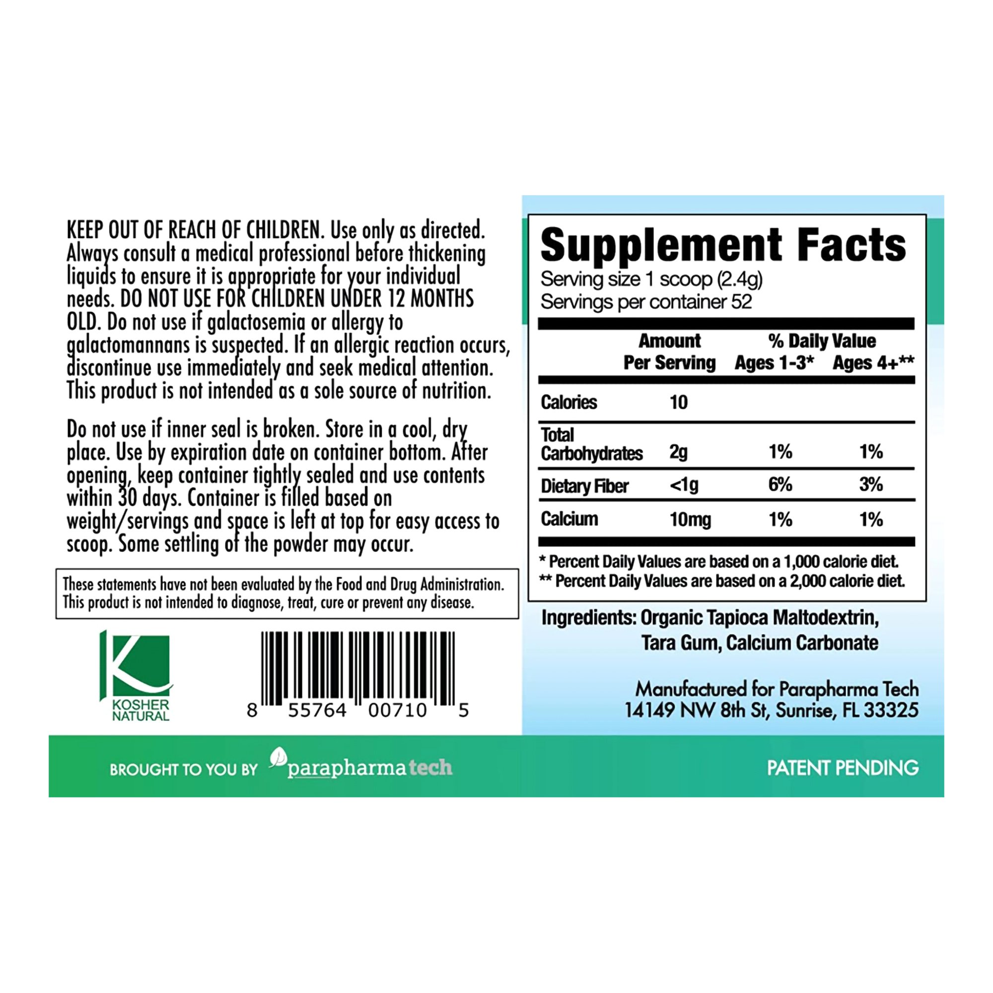 Parapharma Tech LLC PUR-WHO-001N - purathick™ Beverage Thickener - 1/Each, 12/Case