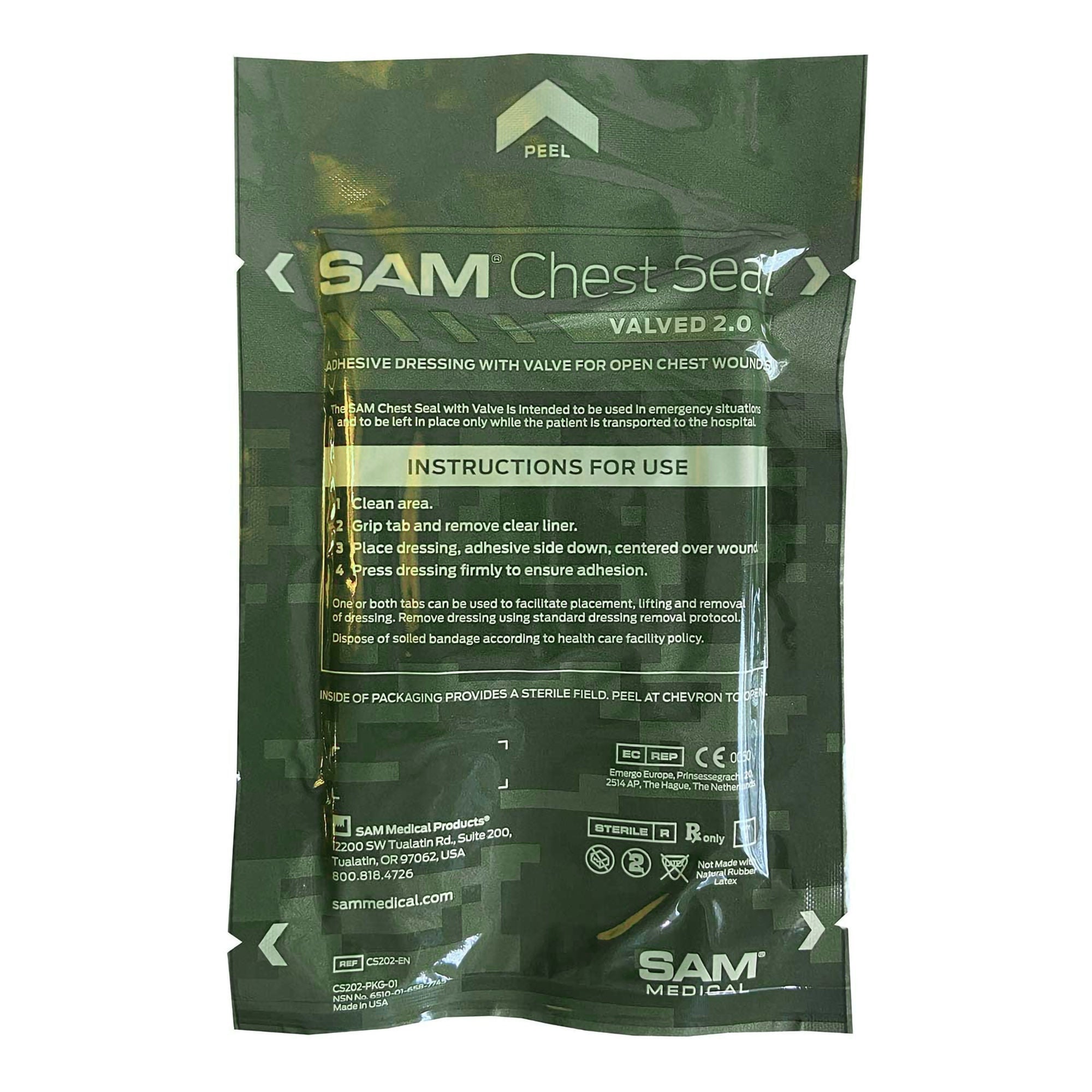 The Seaberg Company - CS202-EN Chest Wound Seal SAM® 7 X 7 Inch 1 per Pack Sterile