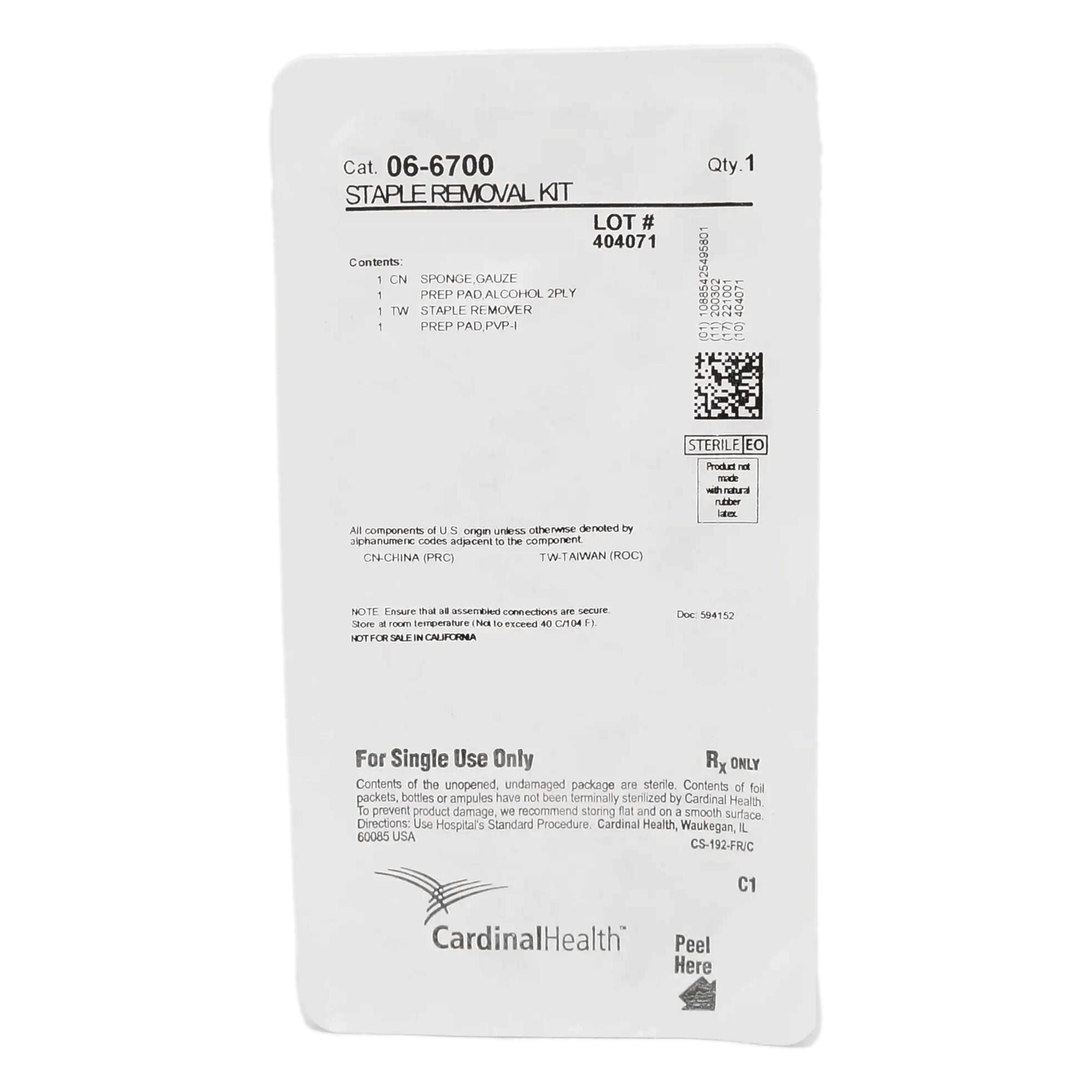 Cardinal - 06-6700A Curity™ Staple Removal Tray