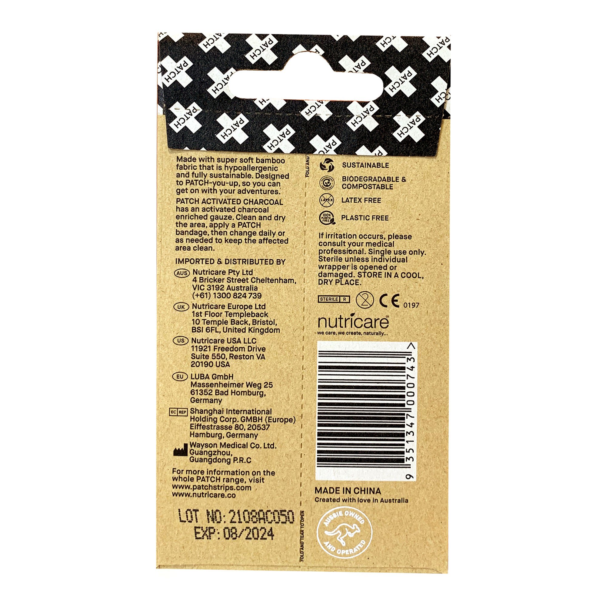 Nutricare USA LLC - PATACOTGCT Patch™ On The Go Pack Adhesive Strip with Charcoal