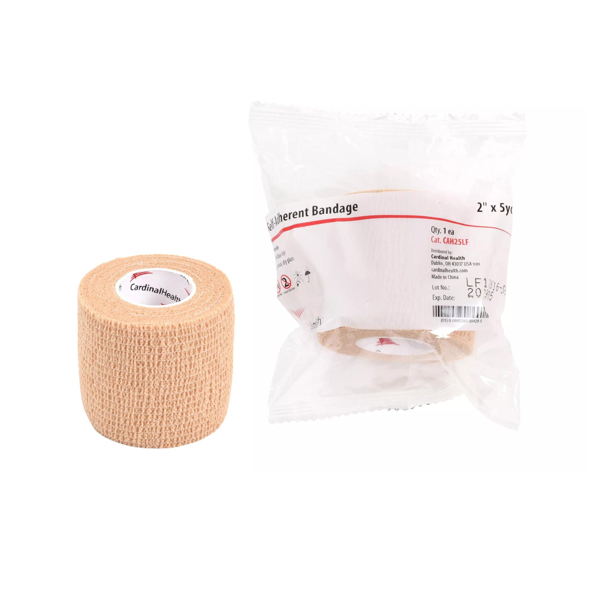 Cardinal - CAH15LF Cohesive Bandage Cardinal Health™ 1-1/2 Inch X 5 Yard Self-adherent Closure Tan NonSterile Standard Compression