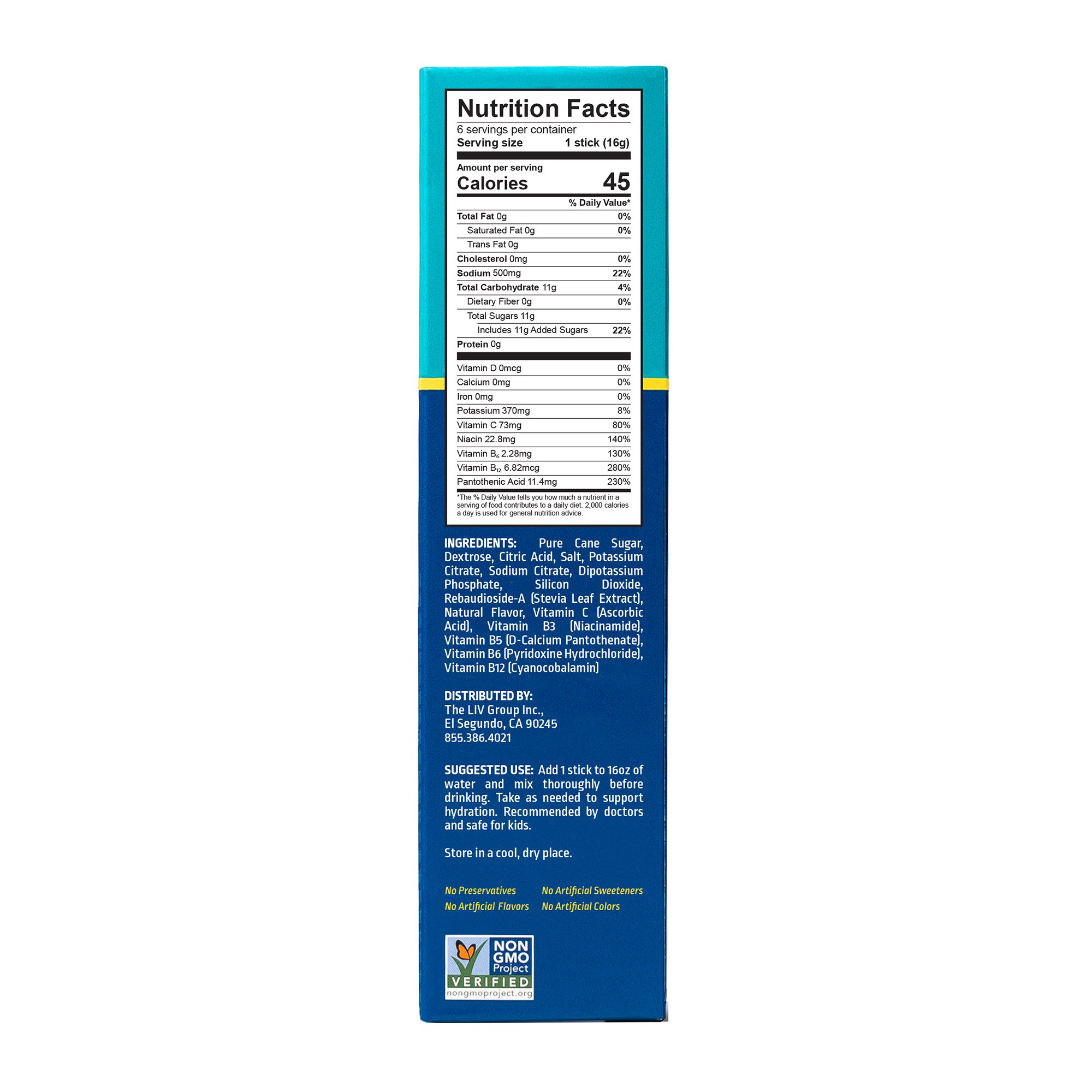 Emerson Healthcare LVM-6001 - Liquid I.V.® Hydration Multiplier Electrolyte Drink Mix Stick Packs Lemon Lime - 6/Box, 72/Case