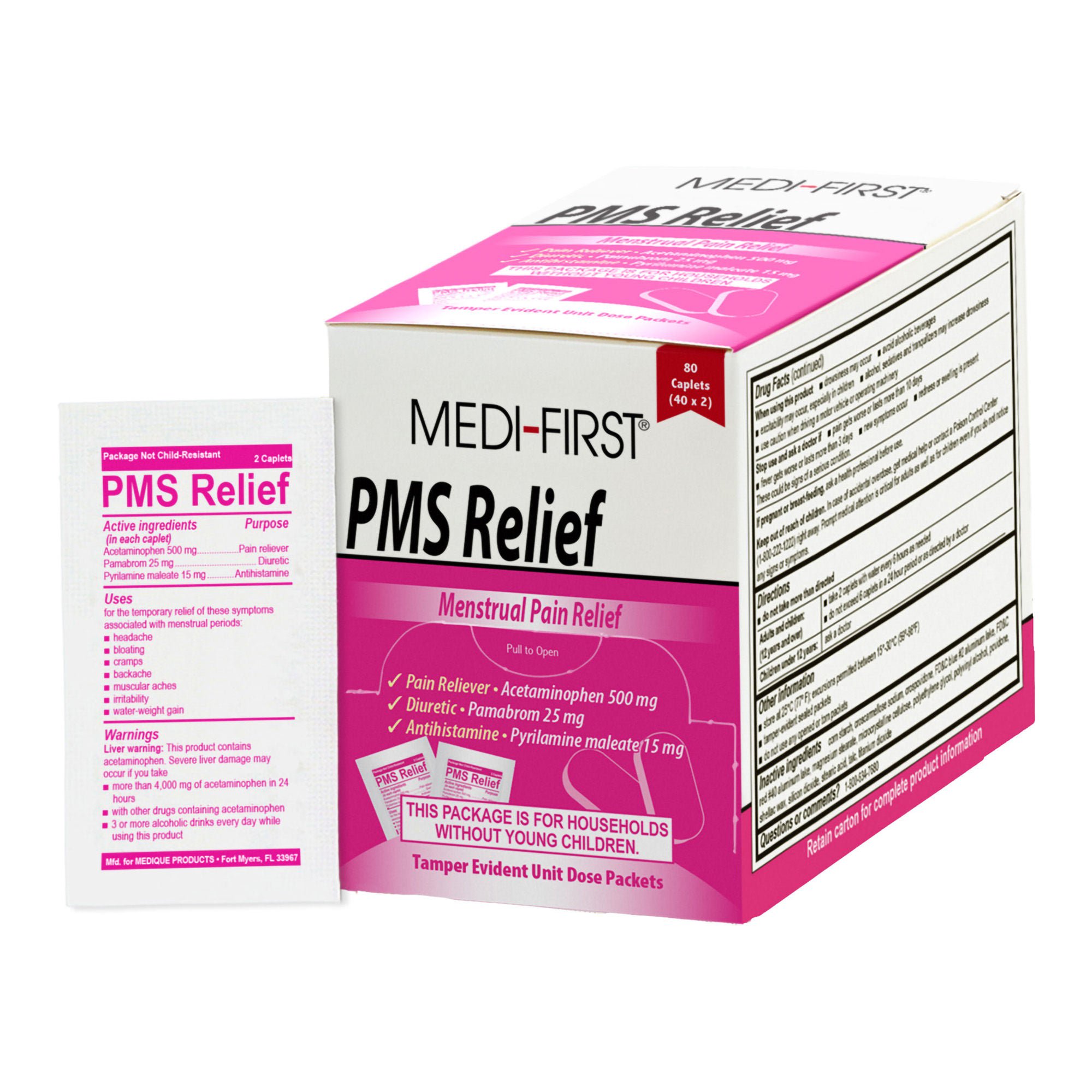 Medique Products - 82380 Medi-First PMS Relief Acetaminophen / Pamabrom / Pyrilamine maleate Pain Relief