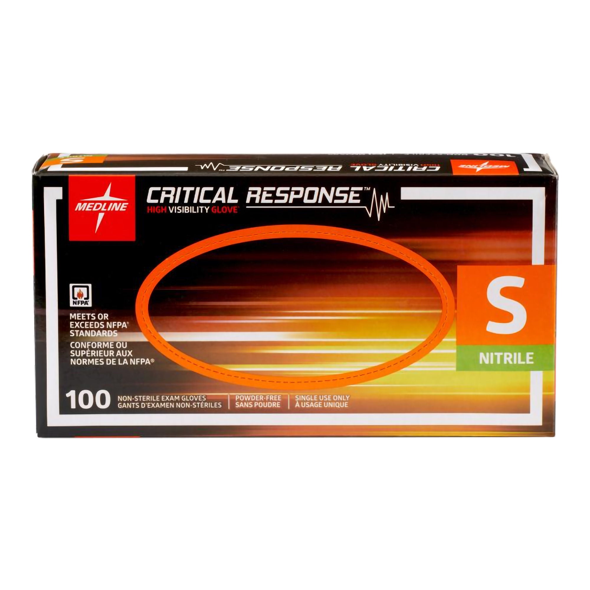 Medline - CR911S Exam Glove Medline Critical Response Small 100 per Box NonSterile Nitrile Standard Cuff Length Fully Textured Orange Chemo Tested / Fentanyl Tested