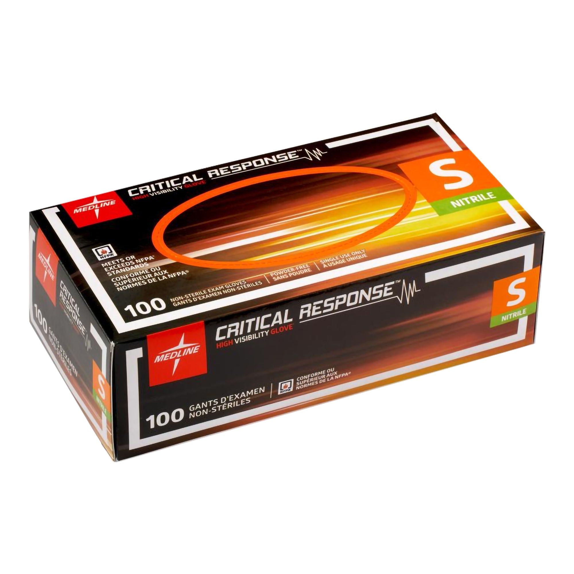 Medline - CR911S Exam Glove Medline Critical Response Small 100 per Box NonSterile Nitrile Standard Cuff Length Fully Textured Orange Chemo Tested / Fentanyl Tested